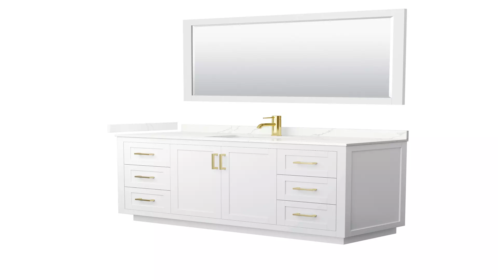 Miranda 60 Inch Single Bathroom Vanity in White, Giotto Quartz Countertop, Undermount Square Sink (1-Hole), Brushed Gold Trim, 58 Inch Mirror material