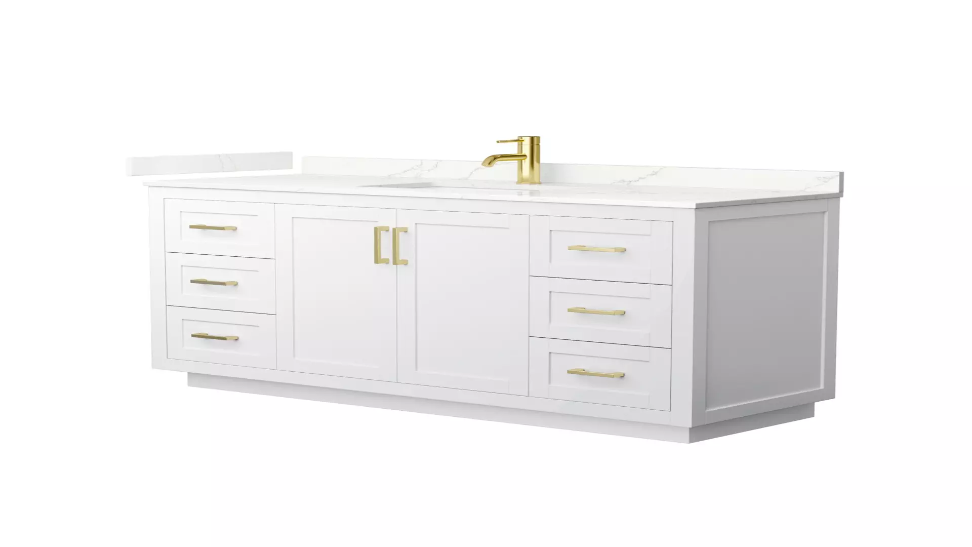 Miranda 60 Inch Single Bathroom Vanity in White, Giotto Quartz Countertop, Undermount Square Sink (1-Hole), Brushed Gold Trim material