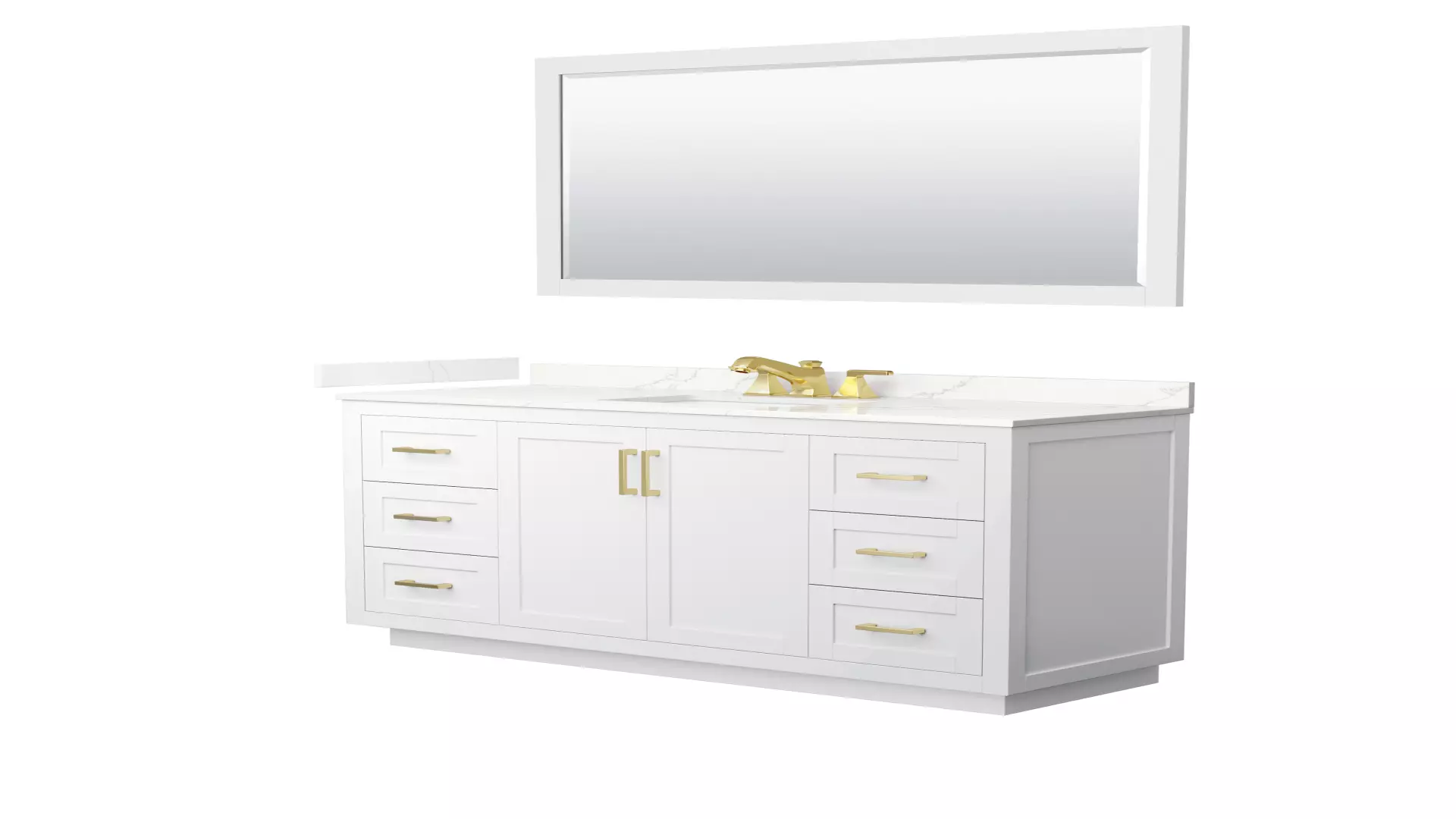 Miranda 60 Inch Single Bathroom Vanity in White, Giotto Quartz Countertop, Undermount Square Sink (3-Hole), Brushed Gold Trim, 58 Inch Mirror material