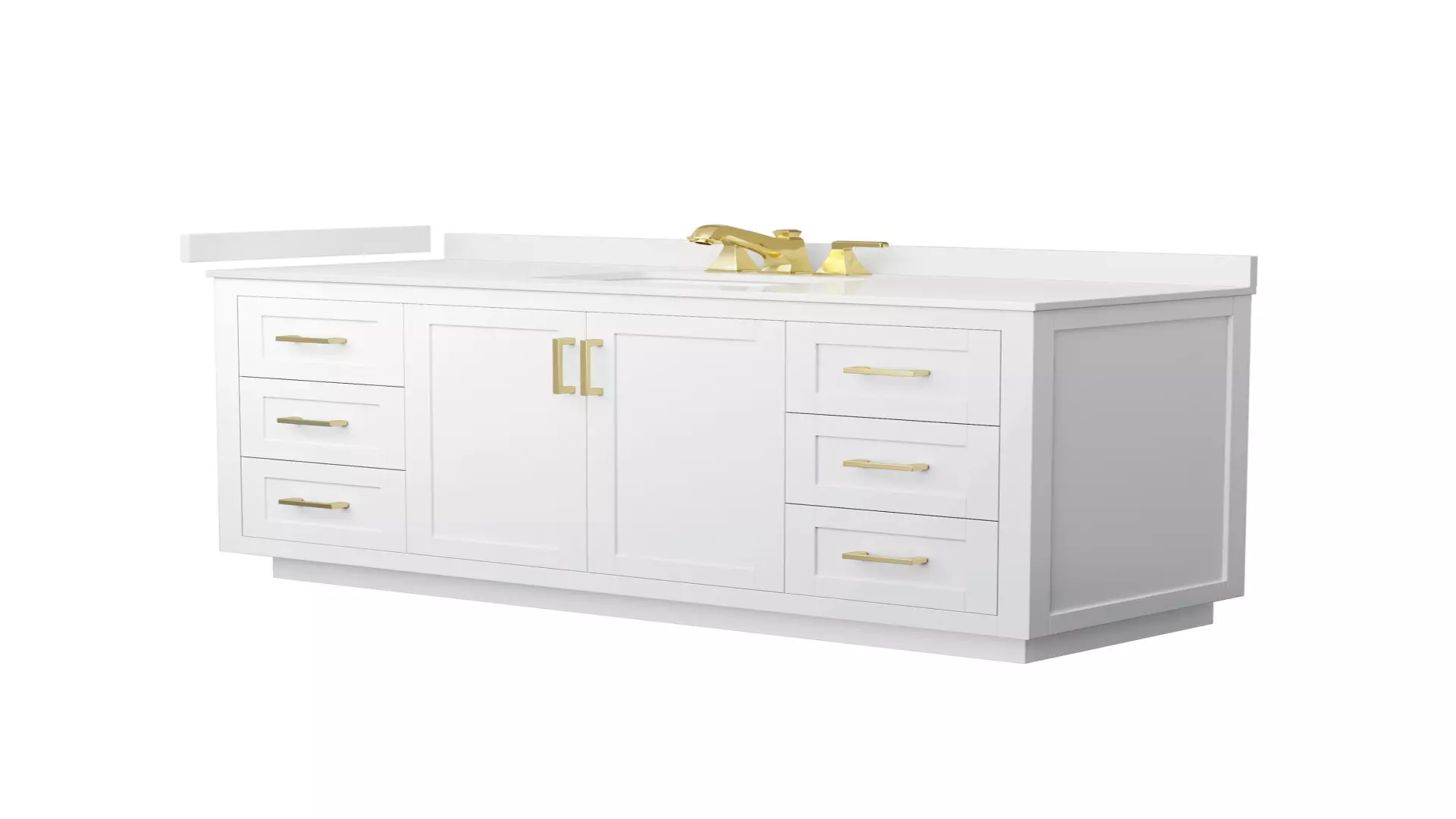 Miranda 60 Inch Single Bathroom Vanity in White, White Quartz Countertop, Undermount Square Sink (3-Hole), Brushed Gold Trim material
