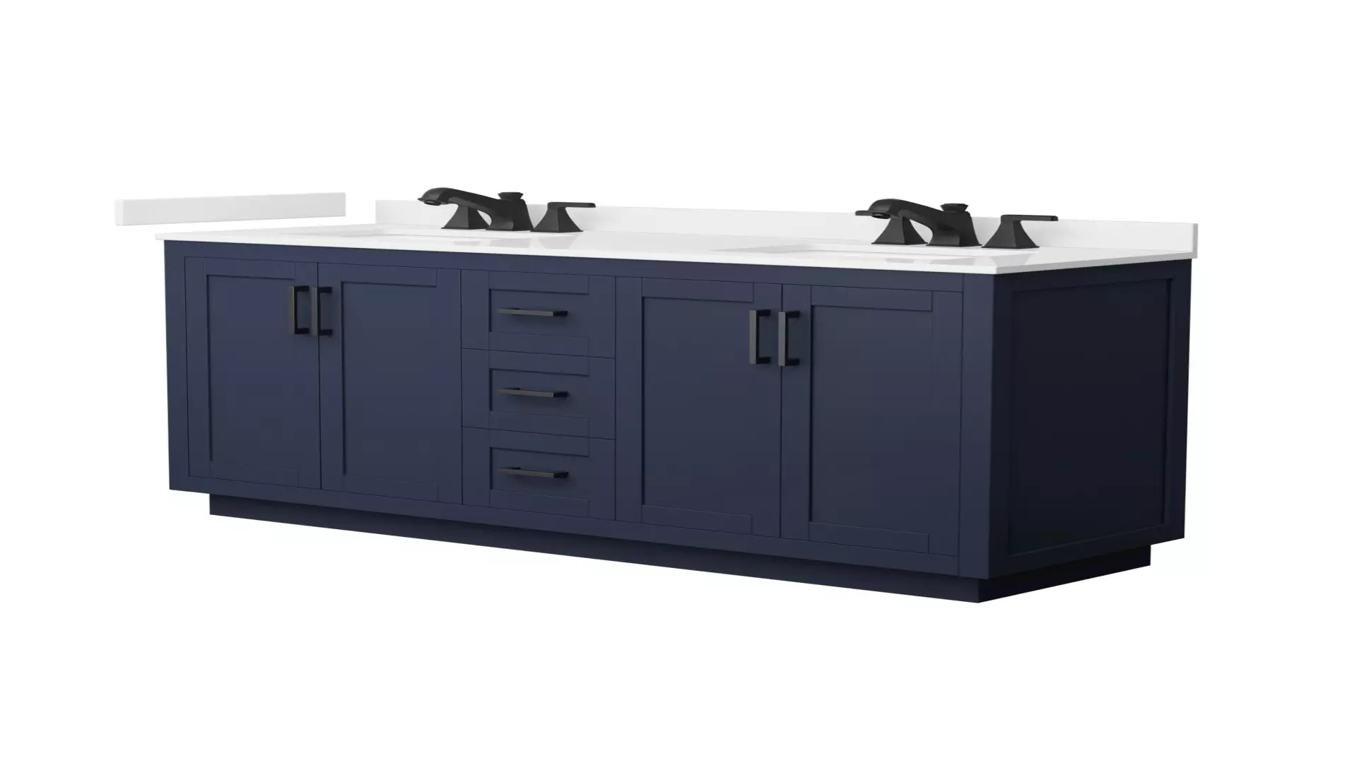 Miranda 66 Inch Double Bathroom Vanity in Dark Blue, White Quartz Countertop, Undermount Square Sinks (3-Hole), Matte Black Trim material