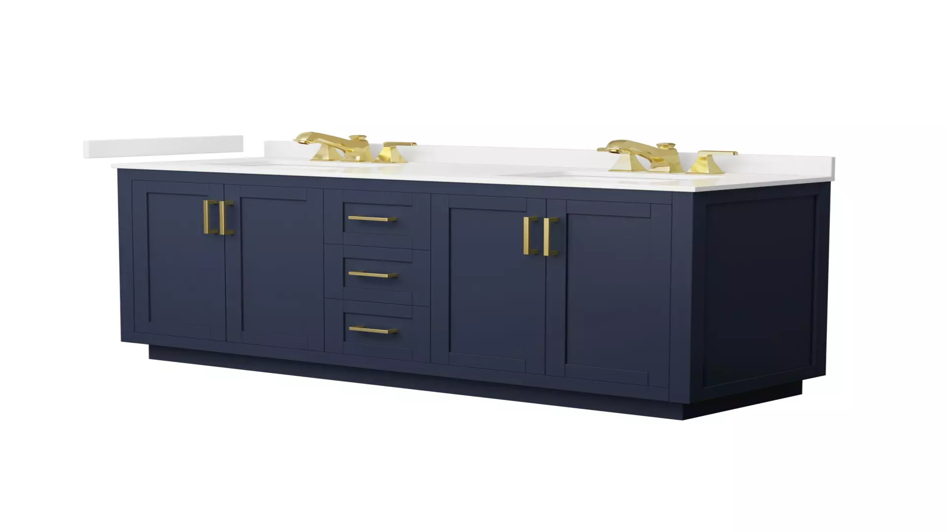 Miranda 66 Inch Double Bathroom Vanity in Dark Blue, White Quartz Countertop, Undermount Square Sinks (3-Hole), Brushed Gold Trim material