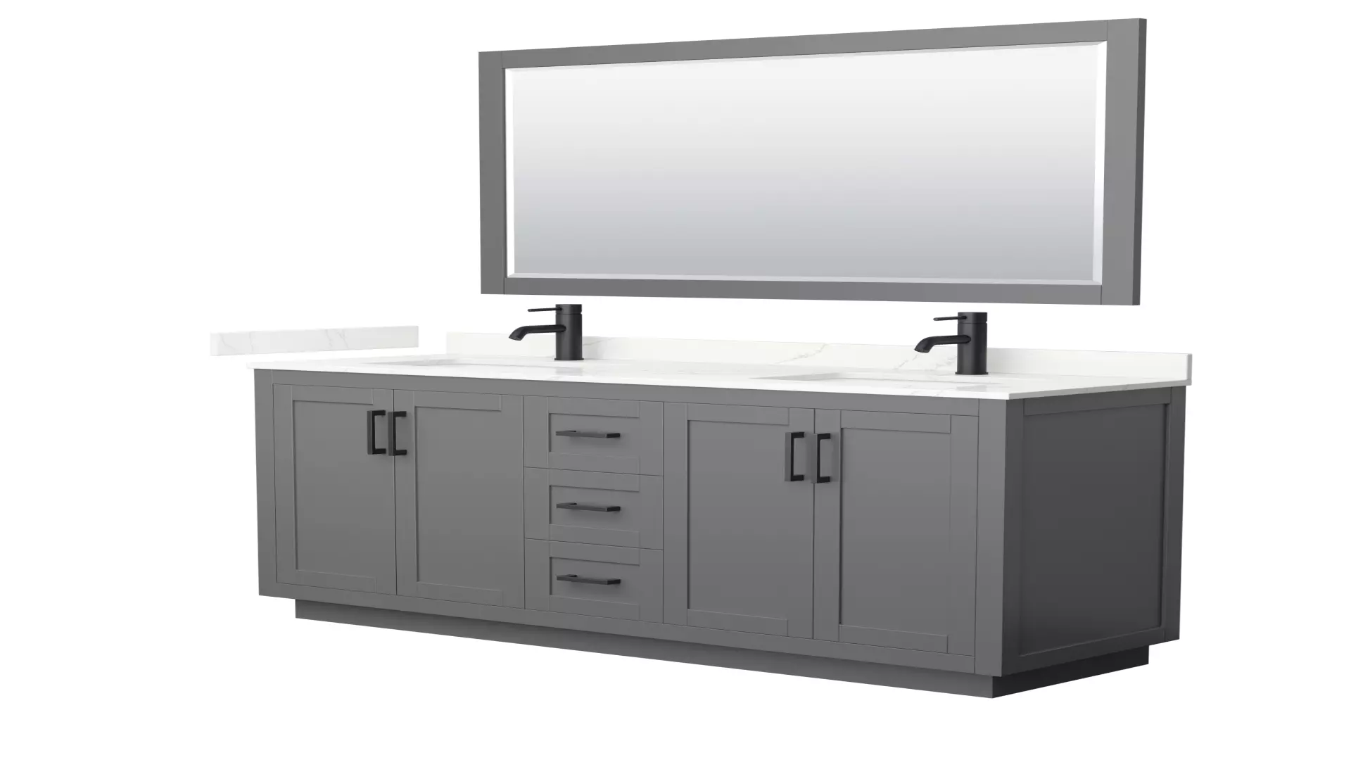 Miranda 66 Inch Double Bathroom Vanity in Dark Gray, Giotto Quartz Countertop, Undermount Square Sinks (1-Hole), Matte Black Trim, 58 Inch Mirror material