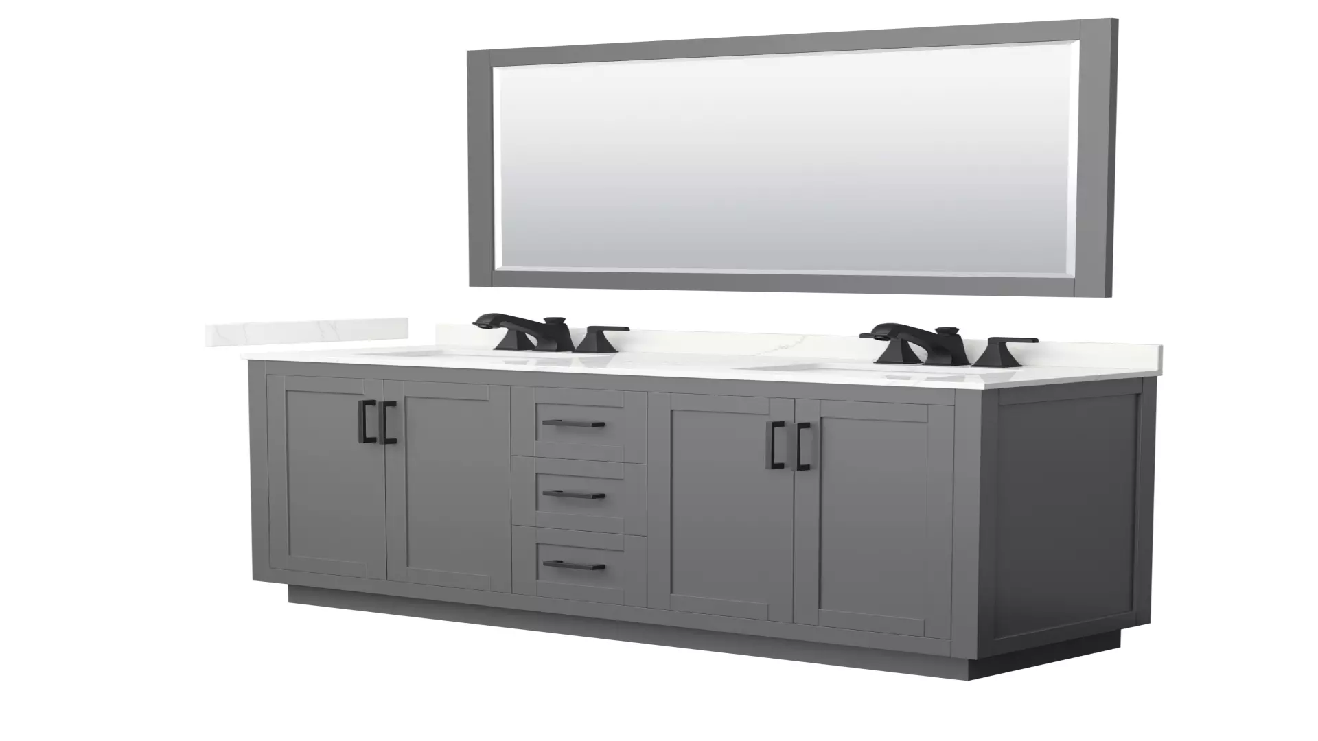 Miranda 66 Inch Double Bathroom Vanity in Dark Gray, Giotto Quartz Countertop, Undermount Square Sinks (3-Hole), Matte Black Trim, 58 Inch Mirror material