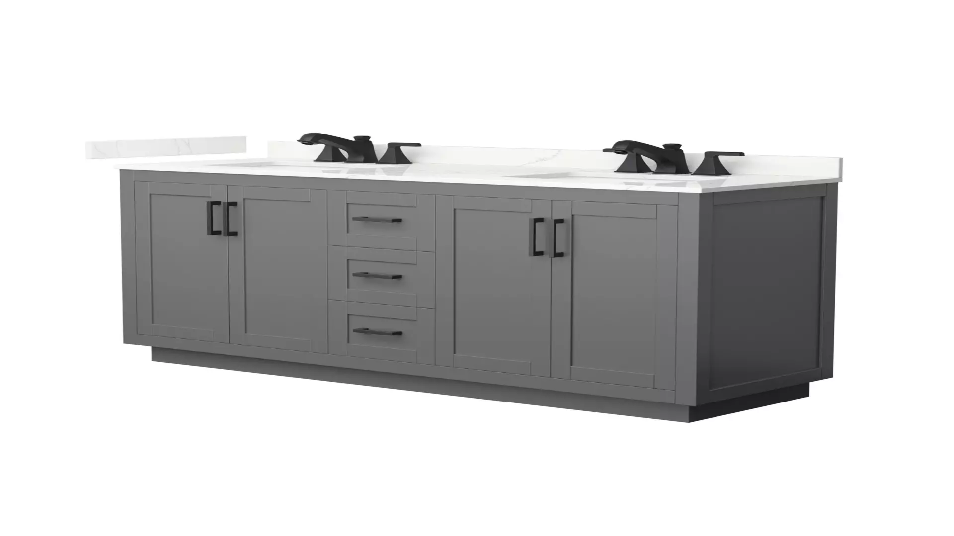 Miranda 66 Inch Double Bathroom Vanity in Dark Gray, Giotto Quartz Countertop, Undermount Square Sinks (3-Hole), Matte Black Trim material
