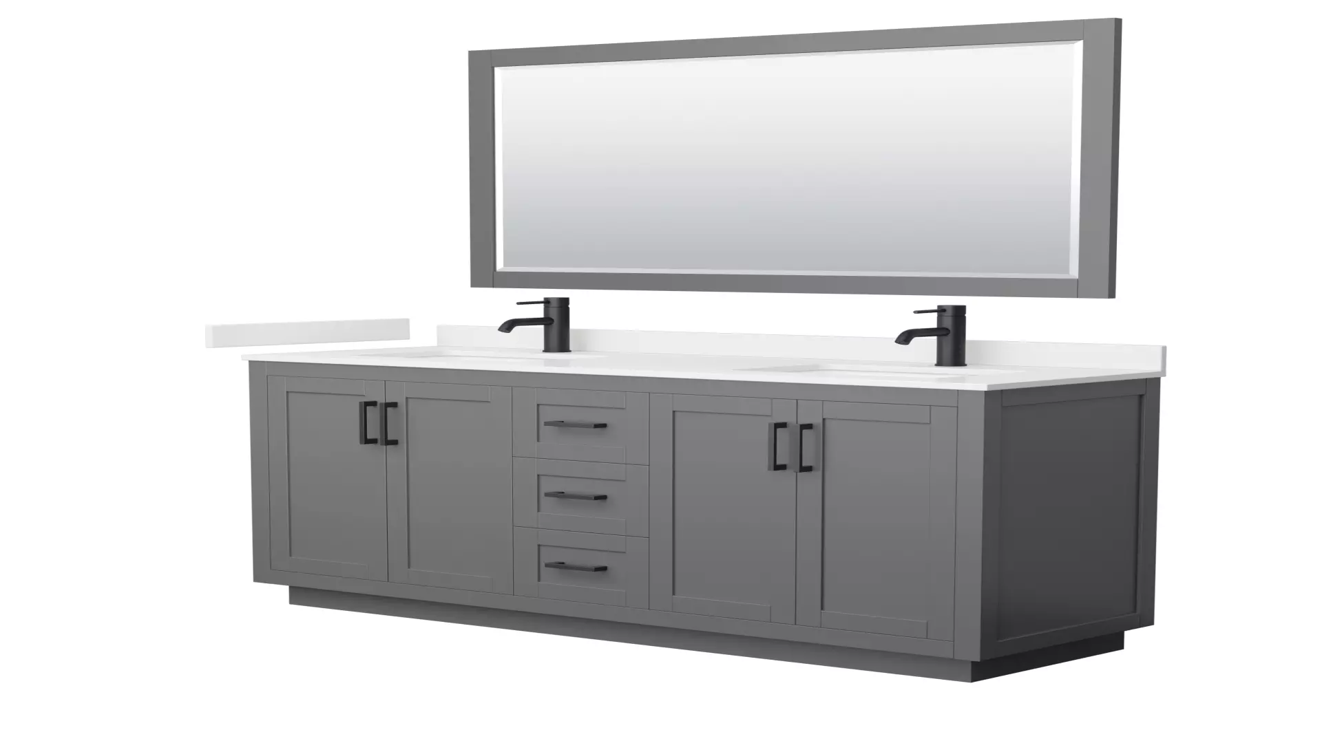 Miranda 66 Inch Double Bathroom Vanity in Dark Gray, White Quartz Countertop, Undermount Square Sinks (1-Hole), Matte Black Trim, 58 Inch Mirror material