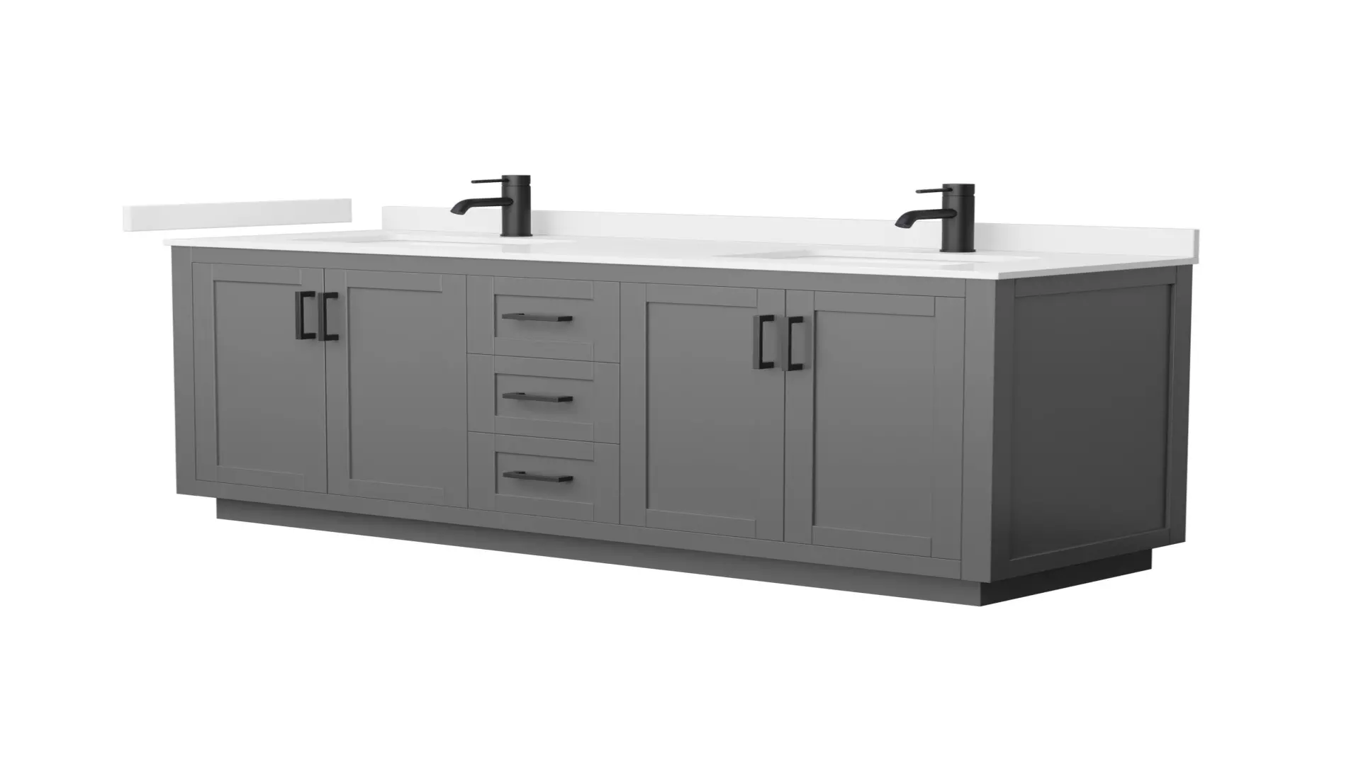 Miranda 66 Inch Double Bathroom Vanity in Dark Gray, White Quartz Countertop, Undermount Square Sinks (1-Hole), Matte Black Trim material