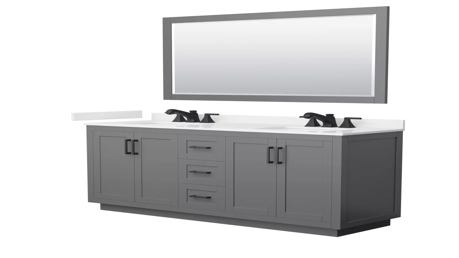 Miranda 66 Inch Double Bathroom Vanity in Dark Gray, White Quartz Countertop, Undermount Square Sinks (3-Hole), Matte Black Trim, 58 Inch Mirror material