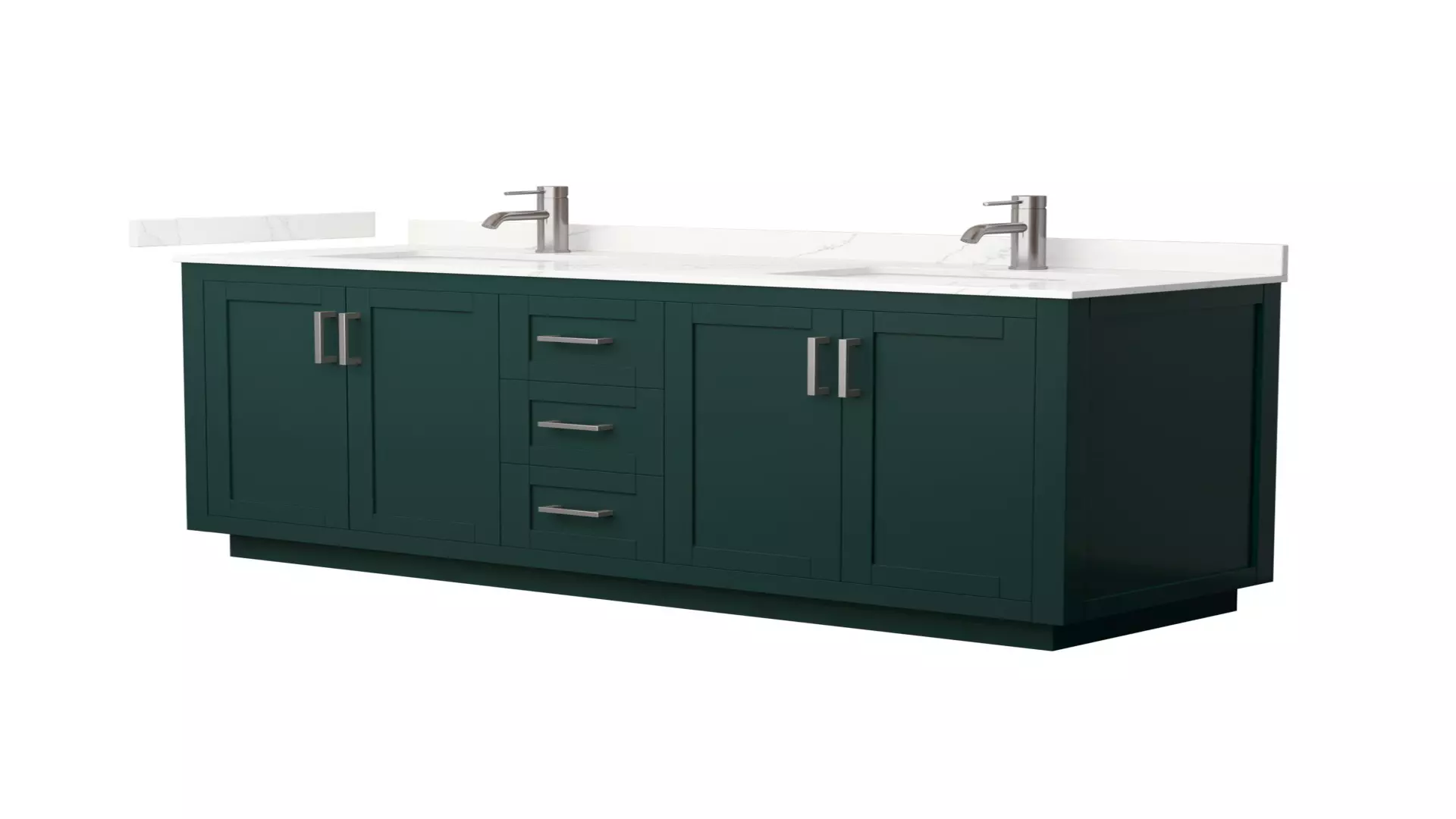 Miranda 66 Inch Double Bathroom Vanity in Green, Giotto Quartz Countertop, Undermount Square Sinks (1-Hole), Brushed Nickel Trim material