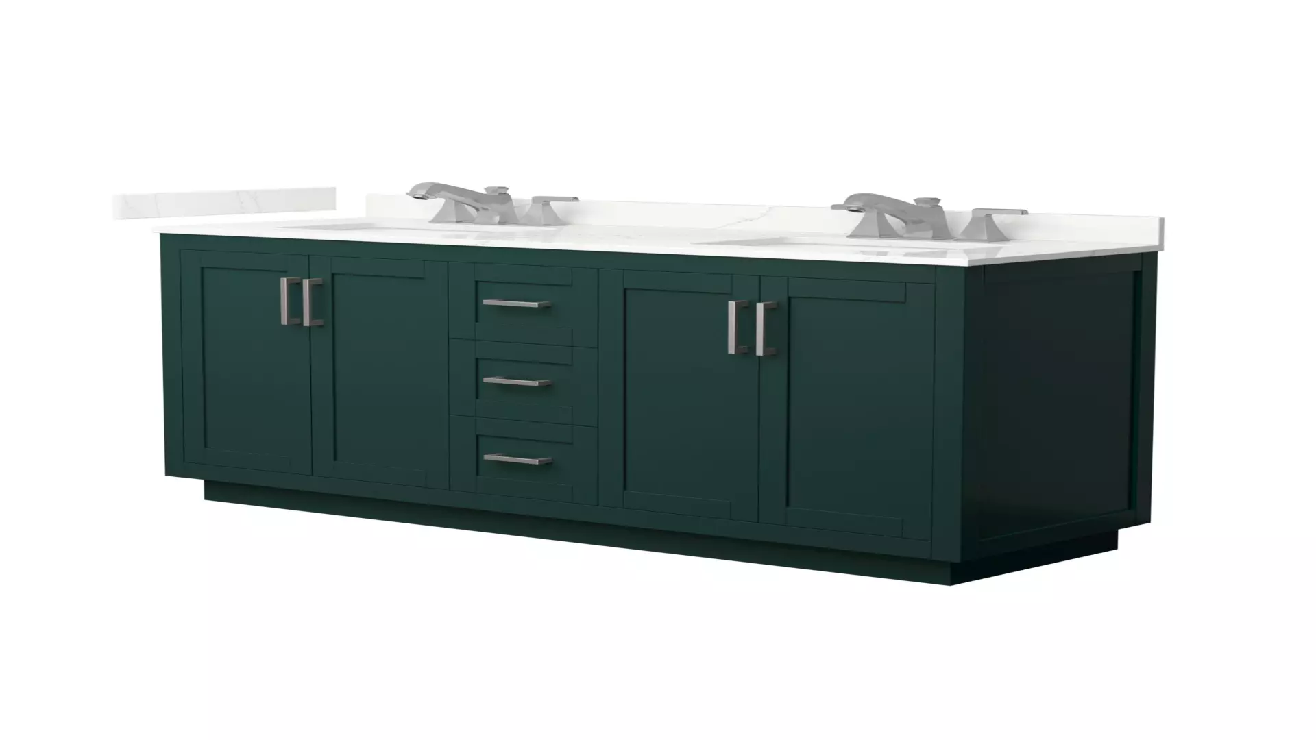 Miranda 66 Inch Double Bathroom Vanity in Green, Giotto Quartz Countertop, Undermount Square Sinks (3-Hole), Brushed Nickel Trim material