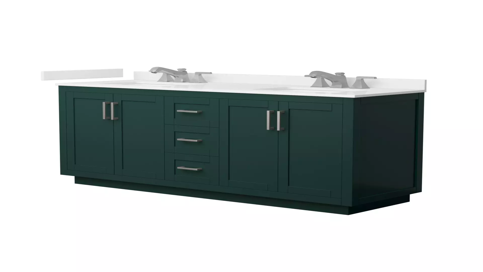 Miranda 66 Inch Double Bathroom Vanity in Green, White Quartz Countertop, Undermount Square Sinks (3-Hole), Brushed Nickel Trim material