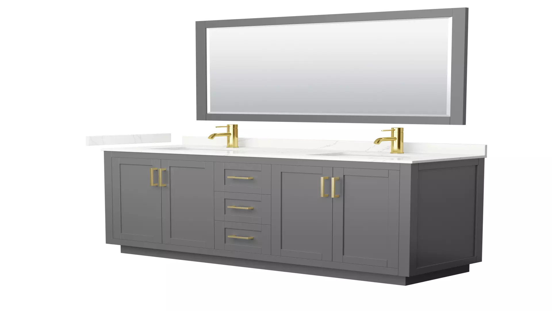 Miranda 66 Inch Double Bathroom Vanity in Dark Gray, Giotto Quartz Countertop, Undermount Square Sinks (1-Hole), Brushed Gold Trim, 58 Inch Mirror material