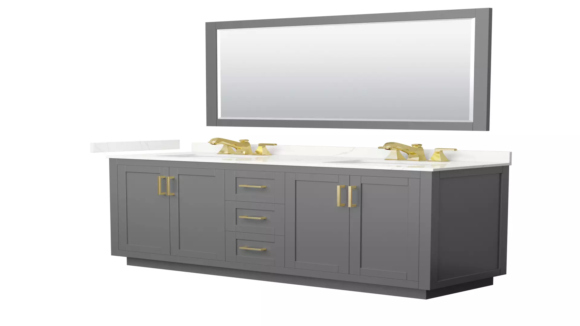 Miranda 66 Inch Double Bathroom Vanity in Dark Gray, Giotto Quartz Countertop, Undermount Square Sinks (3-Hole), Brushed Gold Trim, 58 Inch Mirror material