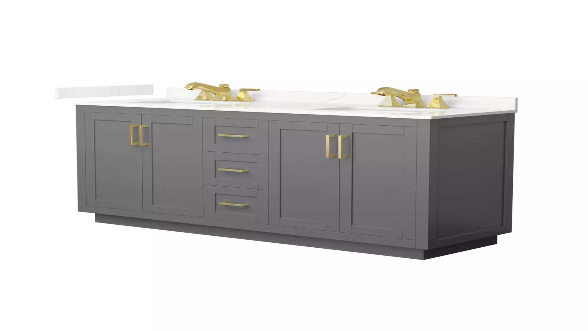 Miranda 66 Inch Double Bathroom Vanity in Dark Gray, Giotto Quartz Countertop, Undermount Square Sinks (3-Hole), Brushed Gold Trim material