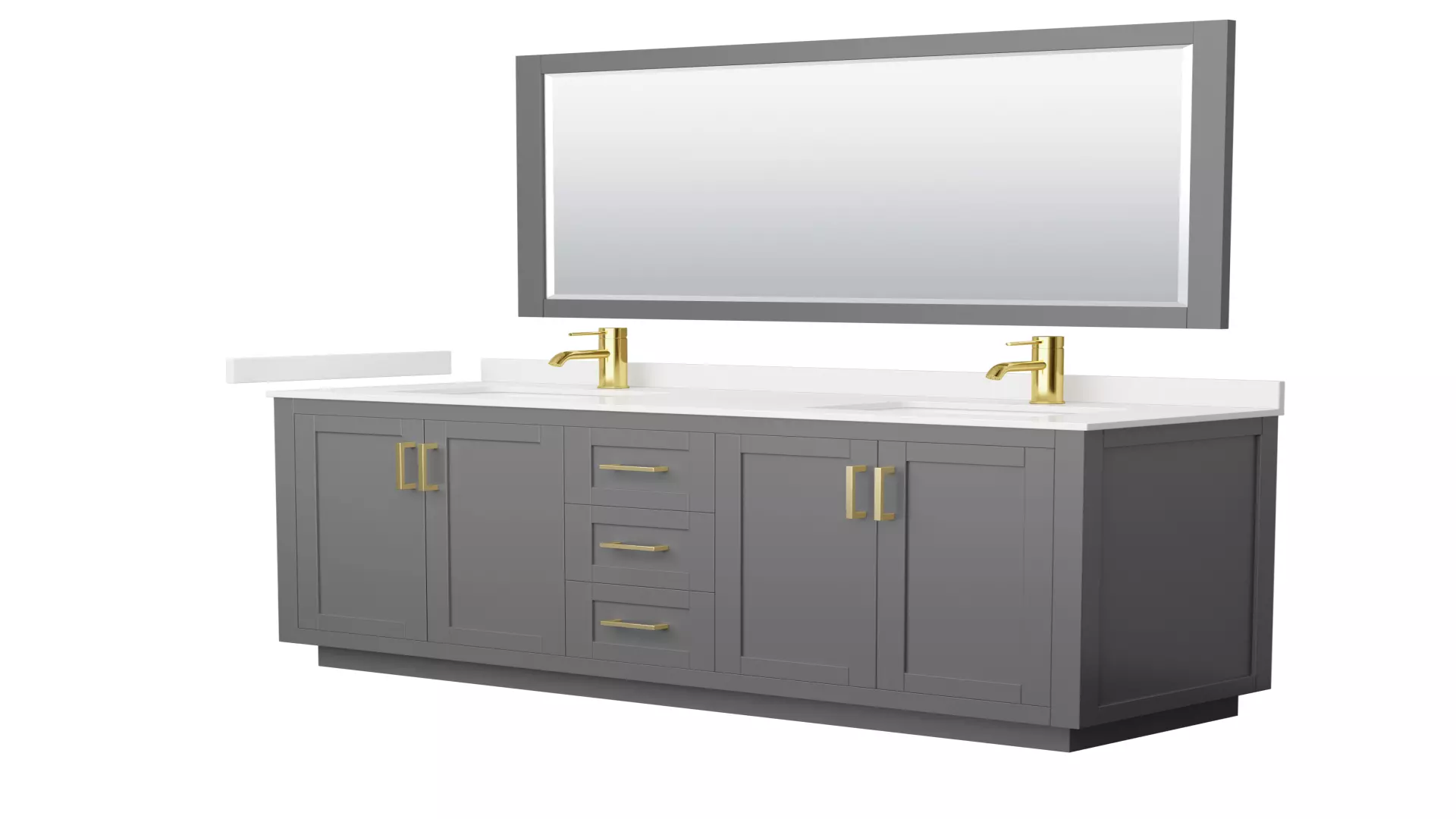 Miranda 66 Inch Double Bathroom Vanity in Dark Gray, White Quartz Countertop, Undermount Square Sinks (1-Hole), Brushed Gold Trim, 58 Inch Mirror material