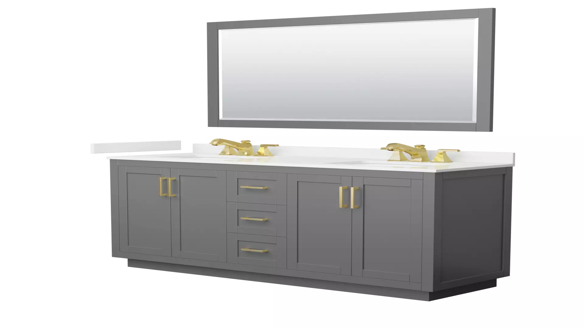 Miranda 66 Inch Double Bathroom Vanity in Dark Gray, White Quartz Countertop, Undermount Square Sinks (3-Hole), Brushed Gold Trim, 58 Inch Mirror material