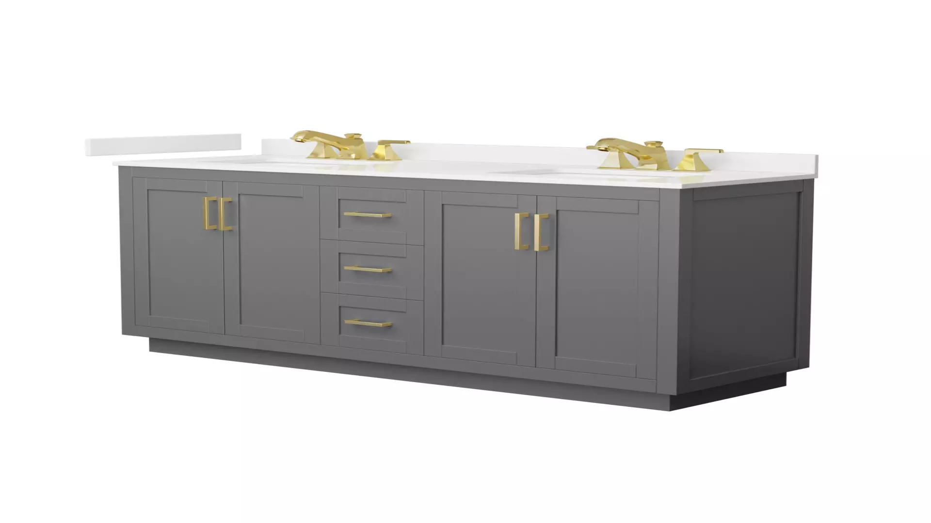 Miranda 66 Inch Double Bathroom Vanity in Dark Gray, White Quartz Countertop, Undermount Square Sinks (3-Hole), Brushed Gold Trim material