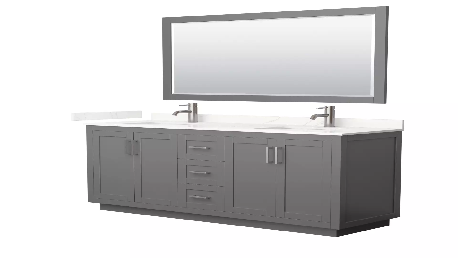 Miranda 66 Inch Double Bathroom Vanity in Dark Gray, Giotto Quartz Countertop, Undermount Square Sinks (1-Hole), Brushed Nickel Trim, 58 Inch Mirror material