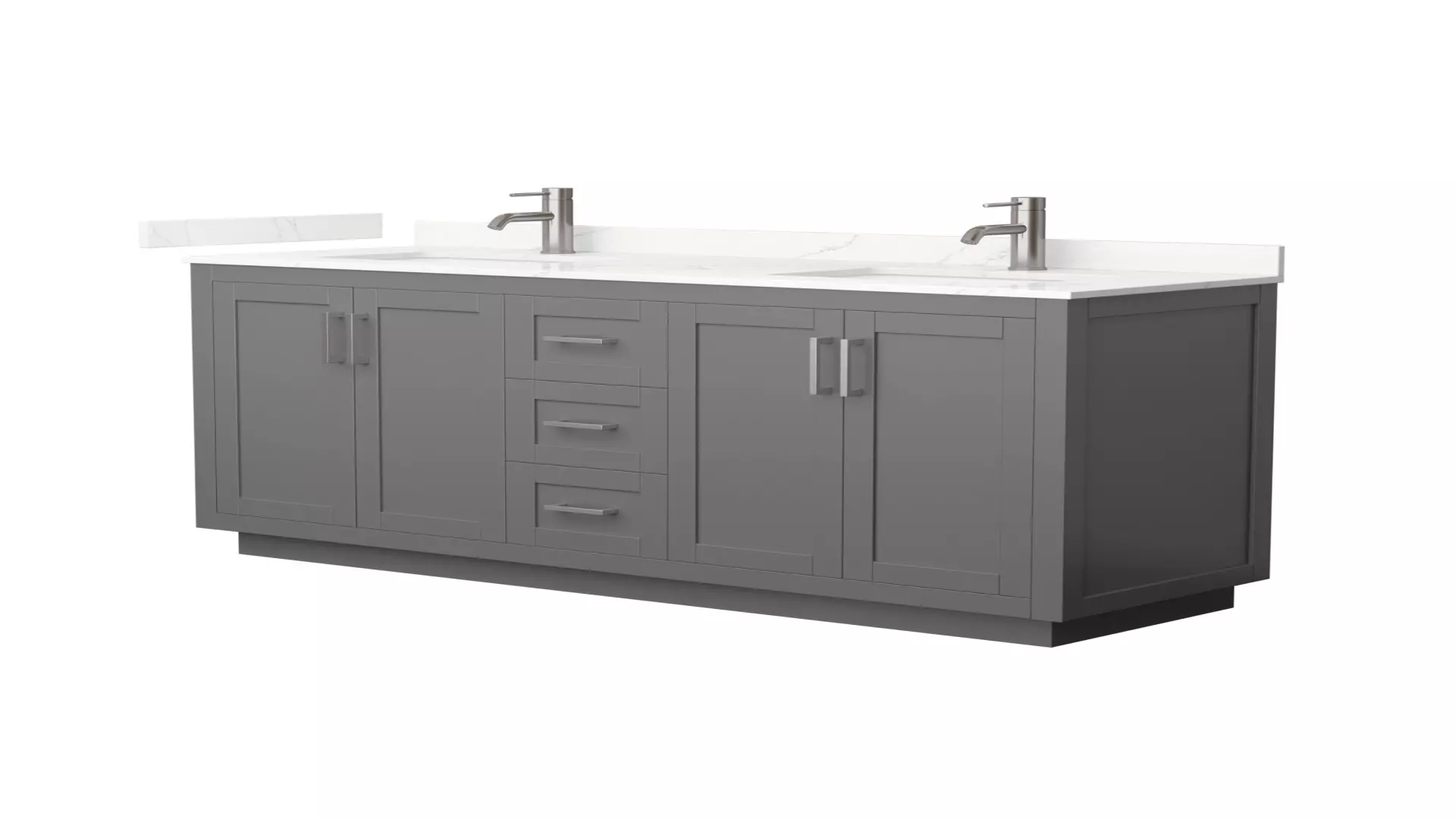 Miranda 66 Inch Double Bathroom Vanity in Dark Gray, Giotto Quartz Countertop, Undermount Square Sinks (1-Hole), Brushed Nickel Trim material