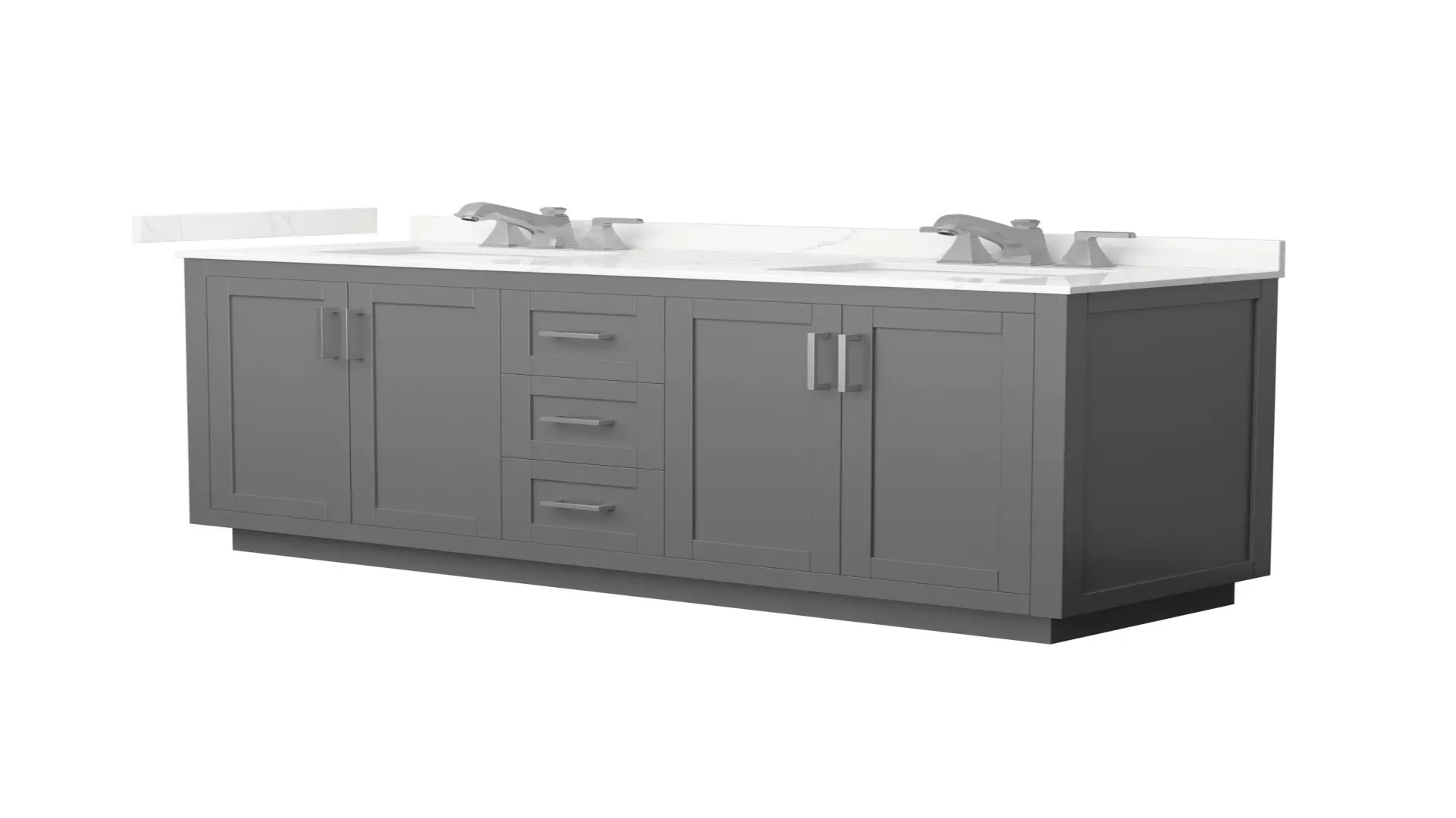 Miranda 66 Inch Double Bathroom Vanity in Dark Gray, Giotto Quartz Countertop, Undermount Square Sinks (3-Hole), Brushed Nickel Trim material