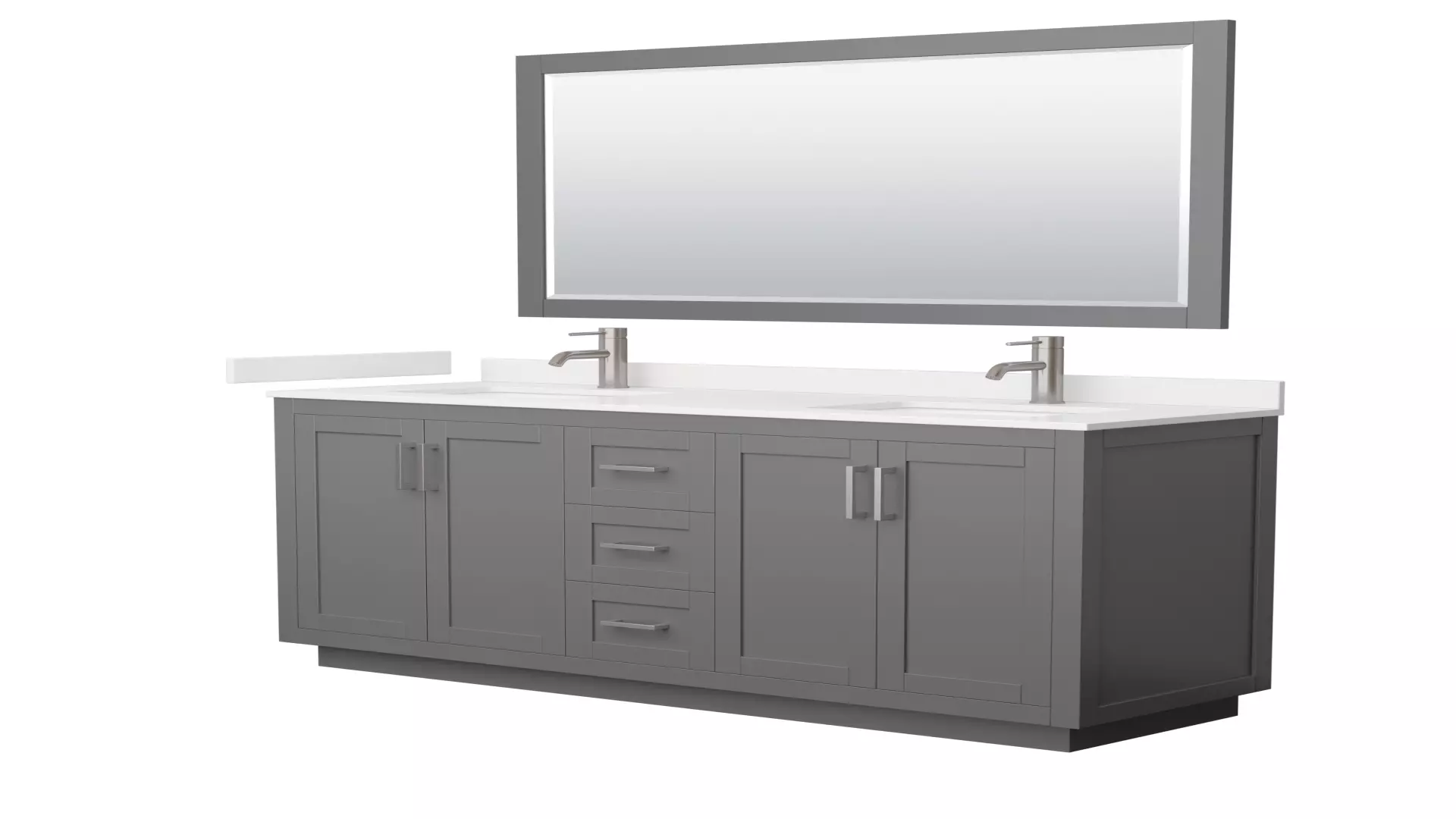 Miranda 66 Inch Double Bathroom Vanity in Dark Gray, White Quartz Countertop, Undermount Square Sinks (1-Hole), Brushed Nickel Trim, 58 Inch Mirror material