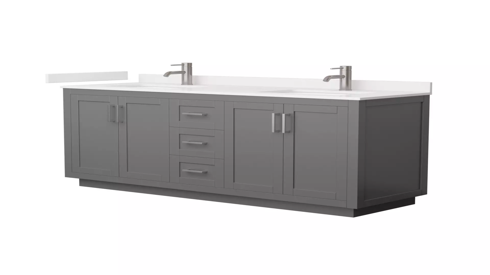 Miranda 66 Inch Double Bathroom Vanity in Dark Gray, White Quartz Countertop, Undermount Square Sinks (1-Hole), Brushed Nickel Trim material