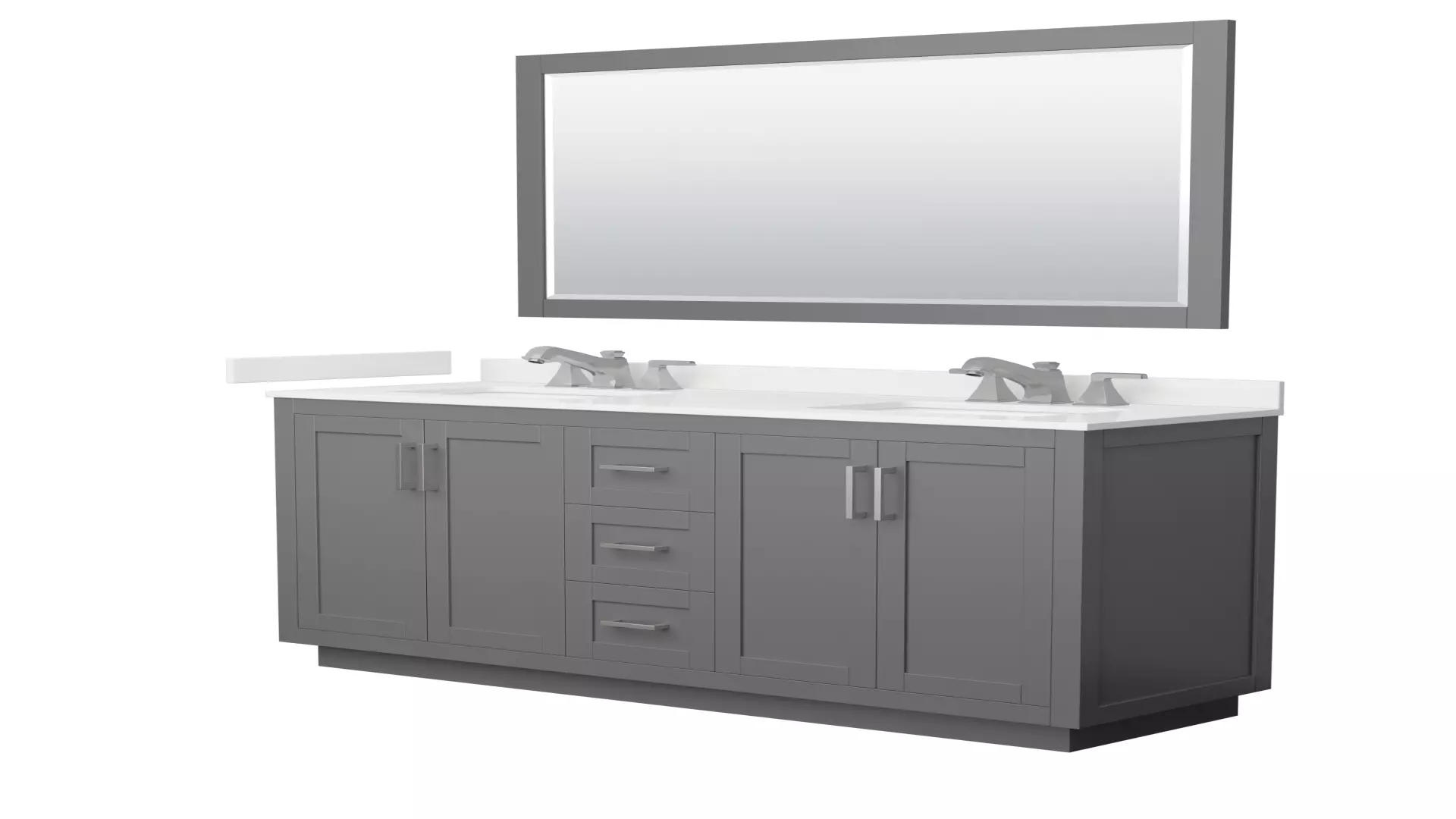Miranda 66 Inch Double Bathroom Vanity in Dark Gray, White Quartz Countertop, Undermount Square Sinks (3-Hole), Brushed Nickel Trim, 58 Inch Mirror material