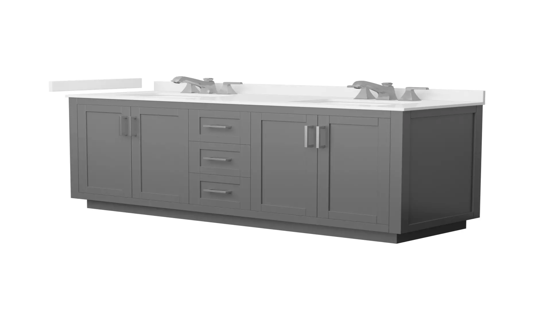 Miranda 66 Inch Double Bathroom Vanity in Dark Gray, White Quartz Countertop, Undermount Square Sinks (3-Hole), Brushed Nickel Trim material