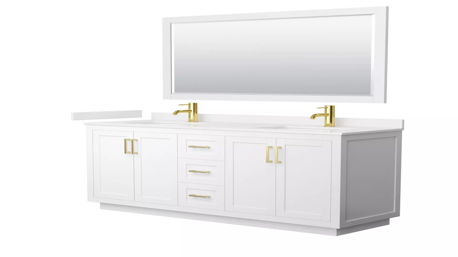 Miranda 66 Inch Double Bathroom Vanity in White, White Quartz Countertop, Undermount Square Sinks (1-Hole), Brushed Gold Trim, 58 Inch Mirror material