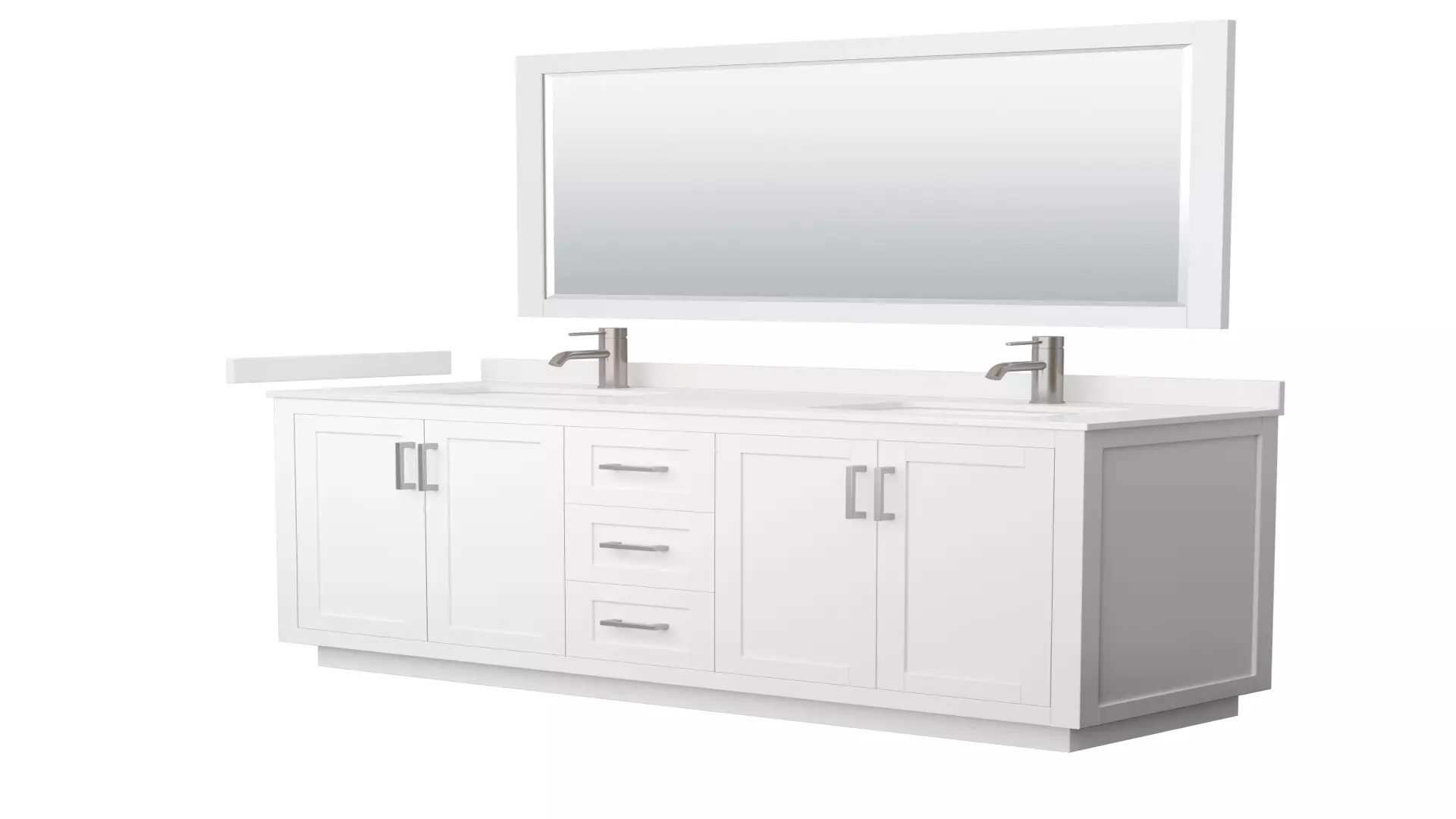 Miranda 66 Inch Double Bathroom Vanity in White, White Quartz Countertop, Undermount Square Sinks (1-Hole), Brushed Nickel Trim, 58 Inch Mirror material