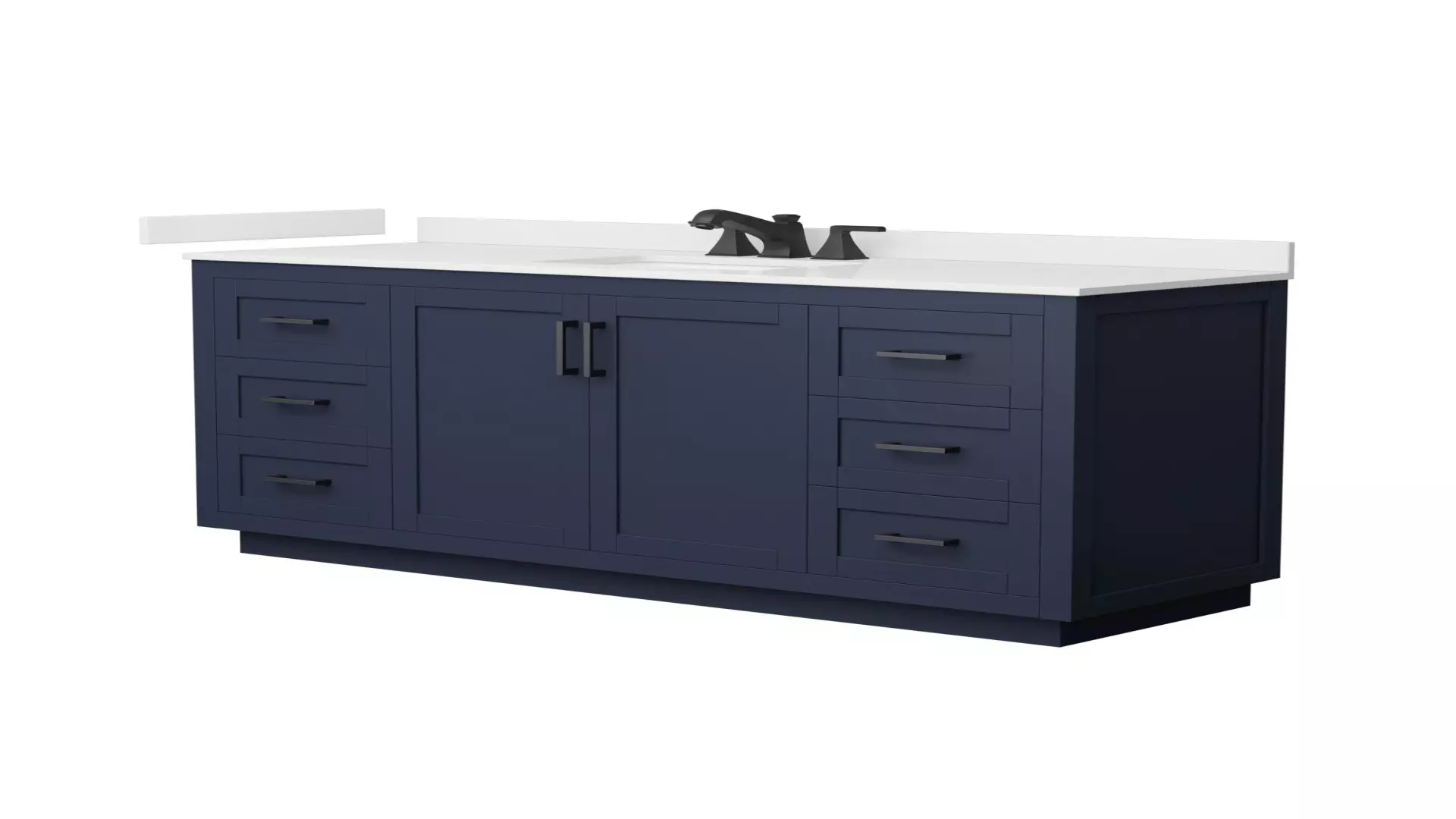 Miranda 66 Inch Single Bathroom Vanity in Dark Blue, White Quartz Countertop, Undermount Square Sink (3-Hole), Matte Black Trim material