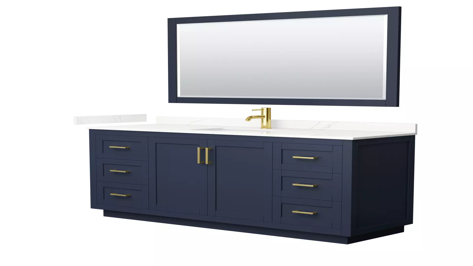 Miranda 66 Inch Single Bathroom Vanity in Dark Blue, Giotto Quartz Countertop, Undermount Square Sink (1-Hole), Brushed Gold Trim, 58 Inch Mirror material