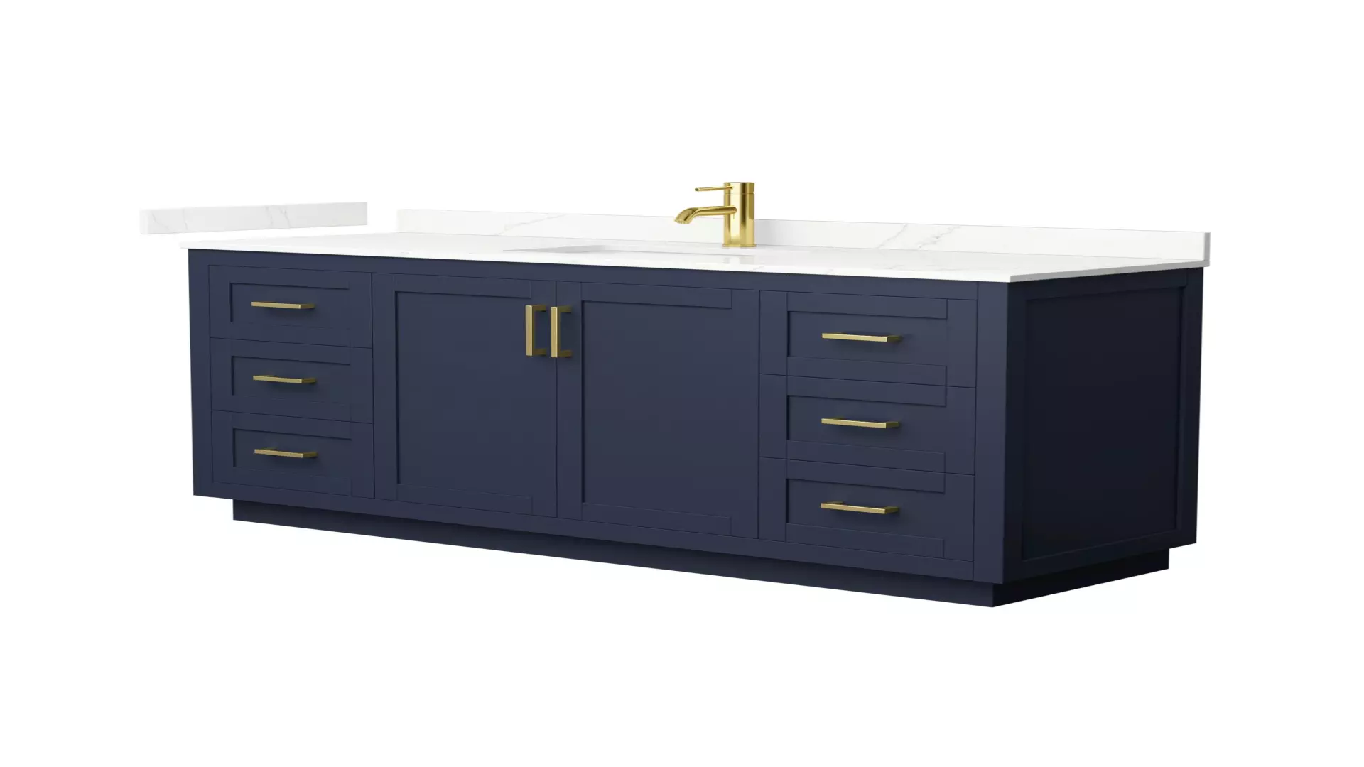 Miranda 66 Inch Single Bathroom Vanity in Dark Blue, Giotto Quartz Countertop, Undermount Square Sink (1-Hole), Brushed Gold Trim material