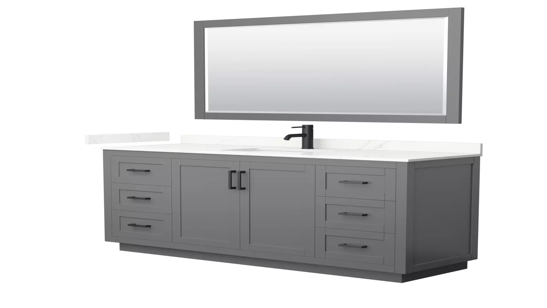 Miranda 66 Inch Single Bathroom Vanity in Dark Gray, Giotto Quartz Countertop, Undermount Square Sink (1-Hole), Matte Black Trim, 58 Inch Mirror material