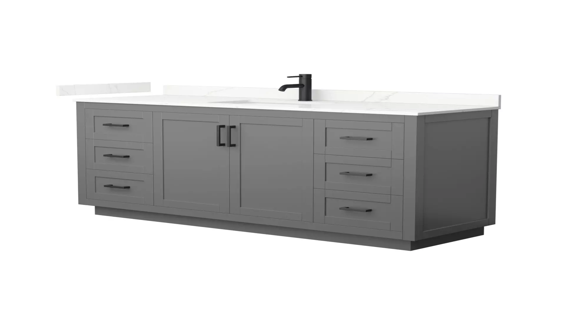Miranda 66 Inch Single Bathroom Vanity in Dark Gray, Giotto Quartz Countertop, Undermount Square Sink (1-Hole), Matte Black Trim material