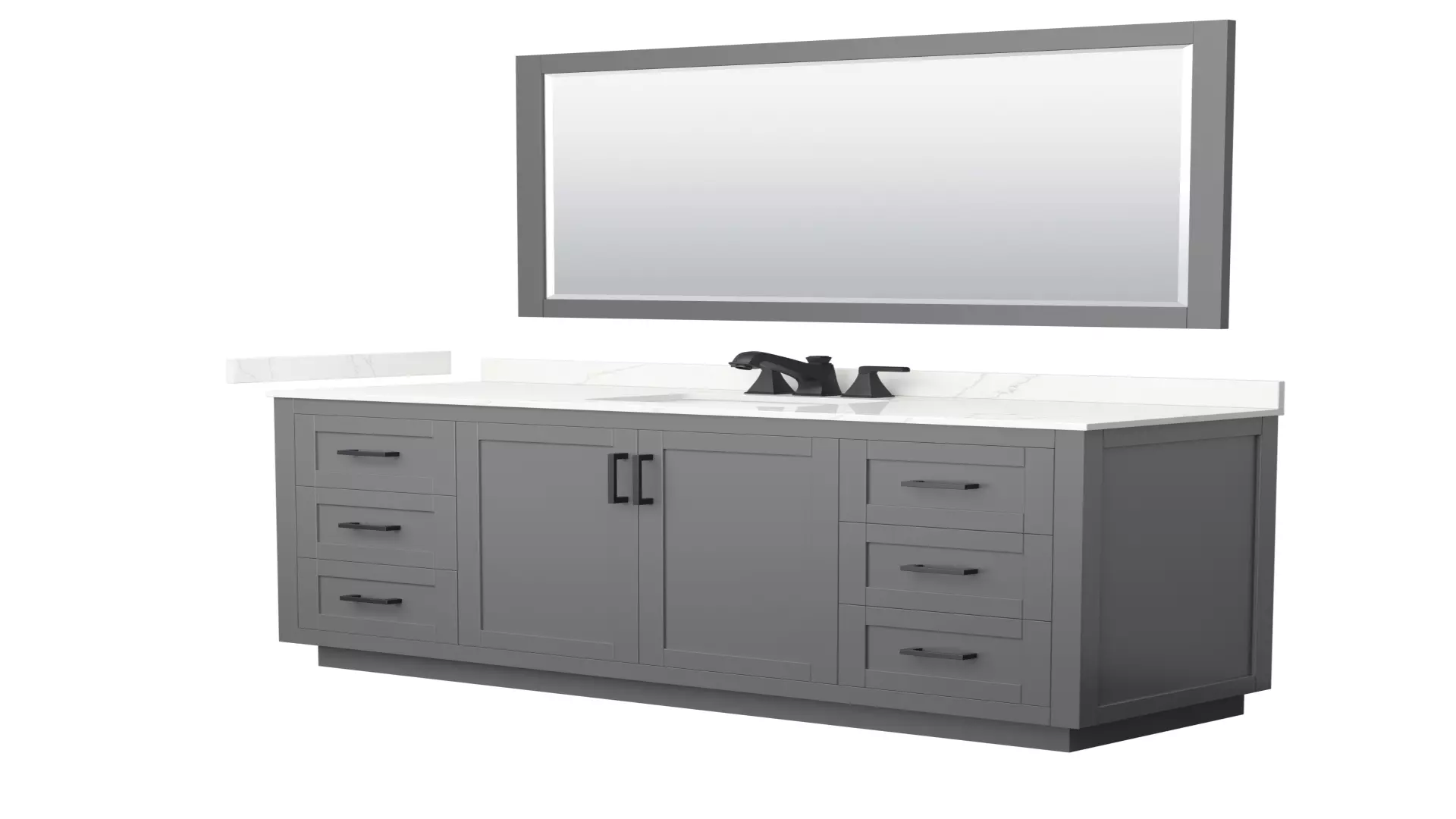 Miranda 66 Inch Single Bathroom Vanity in Dark Gray, Giotto Quartz Countertop, Undermount Square Sink (3-Hole), Matte Black Trim, 58 Inch Mirror material