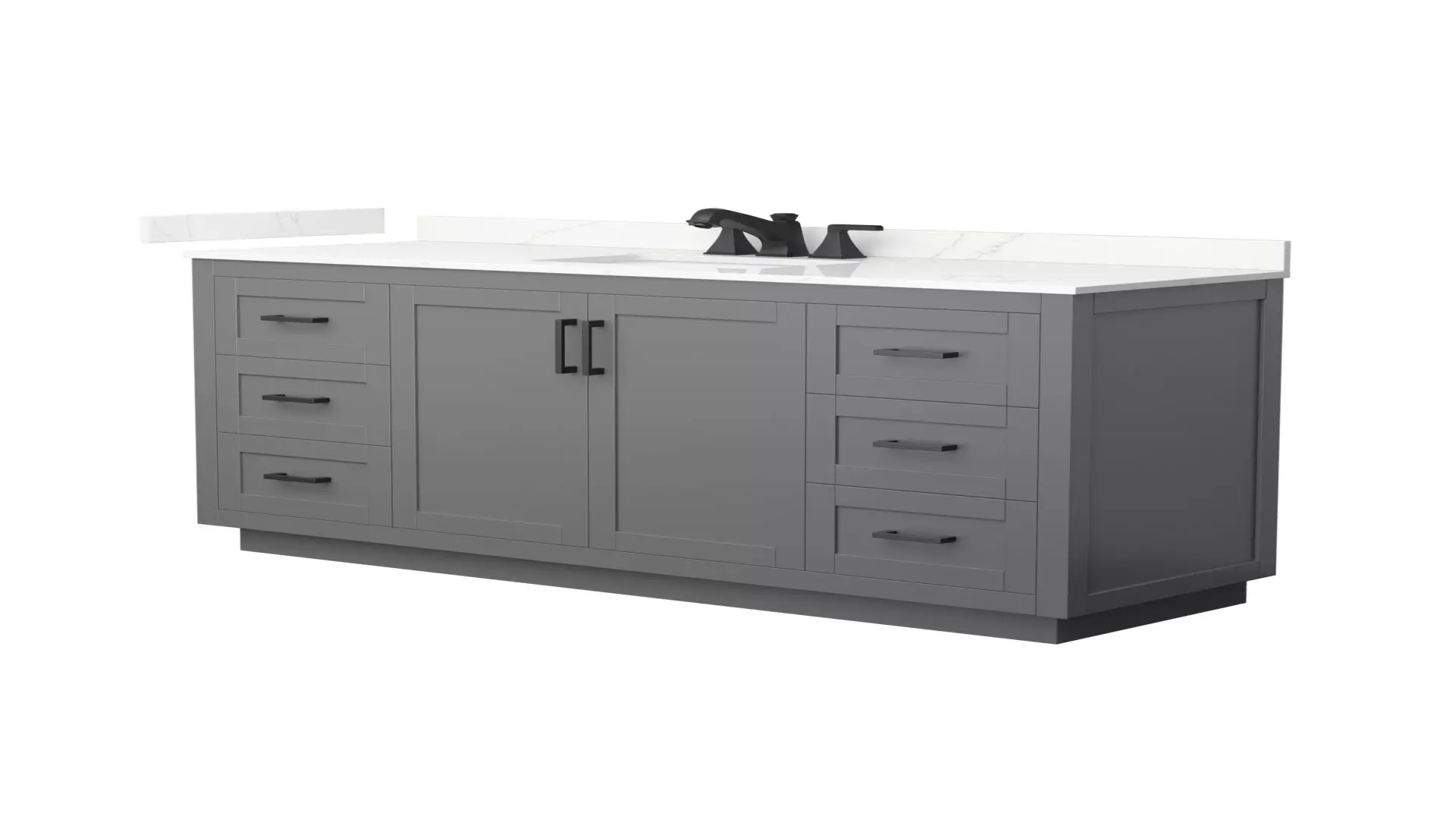 Miranda 66 Inch Single Bathroom Vanity in Dark Gray, Giotto Quartz Countertop, Undermount Square Sink (3-Hole), Matte Black Trim material