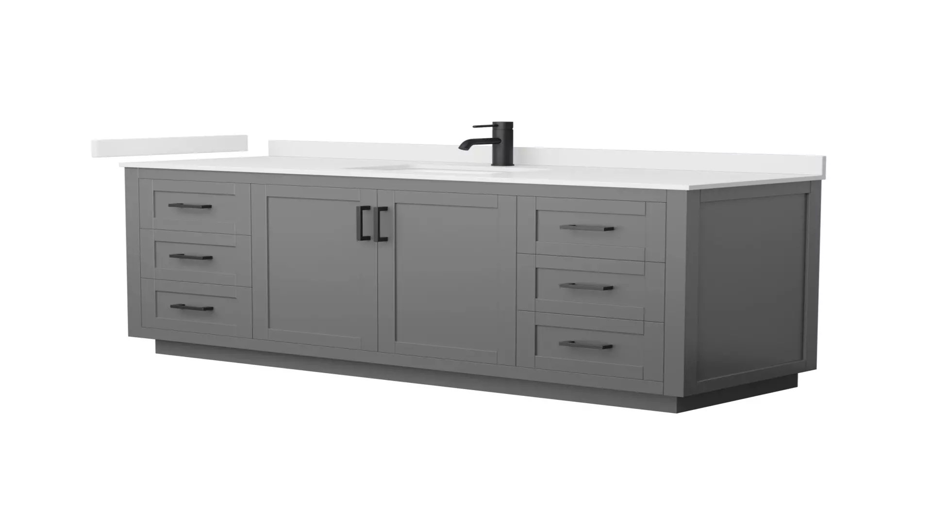 Miranda 66 Inch Single Bathroom Vanity in Dark Gray, White Quartz Countertop, Undermount Square Sink (1-Hole), Matte Black Trim material