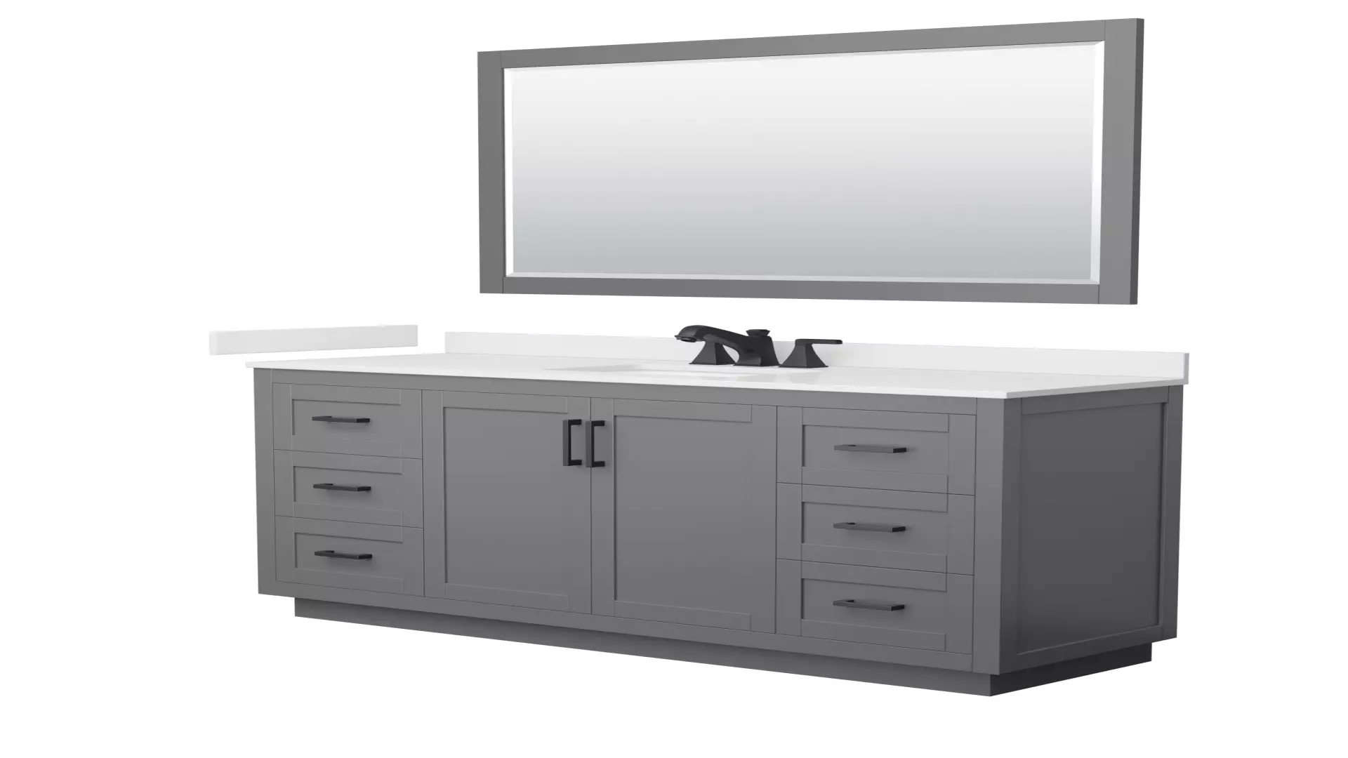 Miranda 66 Inch Single Bathroom Vanity in Dark Gray, White Quartz Countertop, Undermount Square Sink (3-Hole), Matte Black Trim, 58 Inch Mirror material