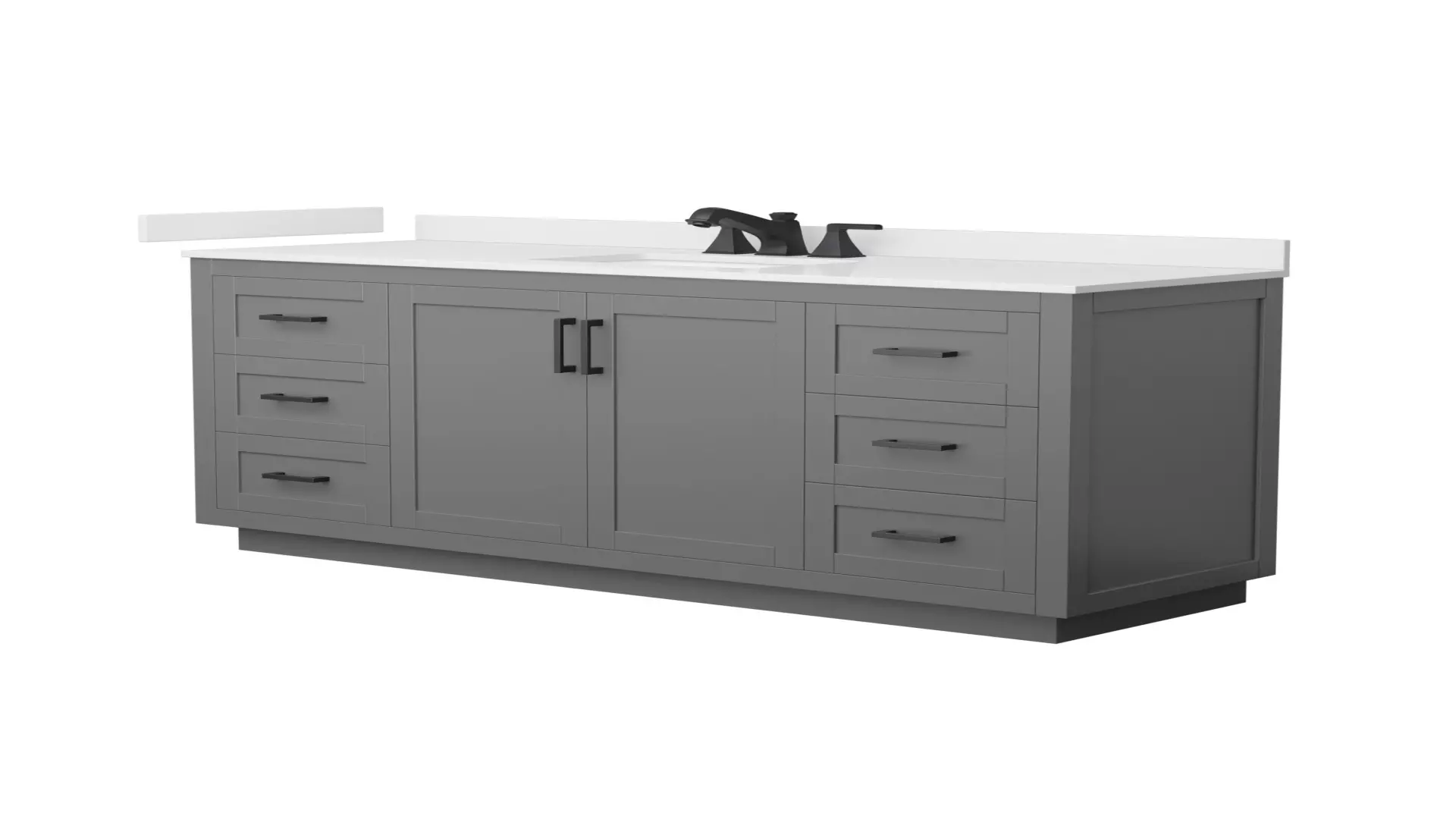 Miranda 66 Inch Single Bathroom Vanity in Dark Gray, White Quartz Countertop, Undermount Square Sink (3-Hole), Matte Black Trim material