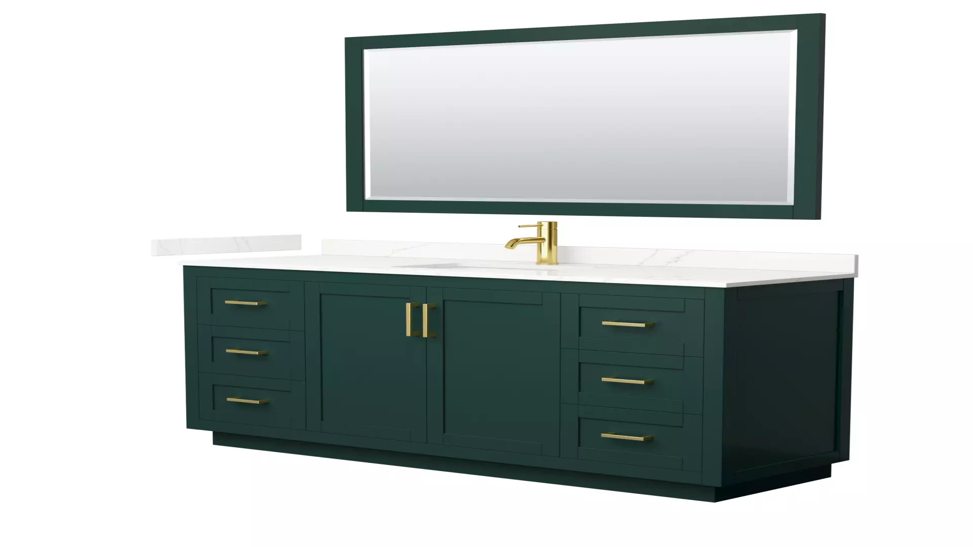 Miranda 66 Inch Single Bathroom Vanity in Green, Giotto Quartz Countertop, Undermount Square Sink (1-Hole), Brushed Gold Trim, 58 Inch Mirror material