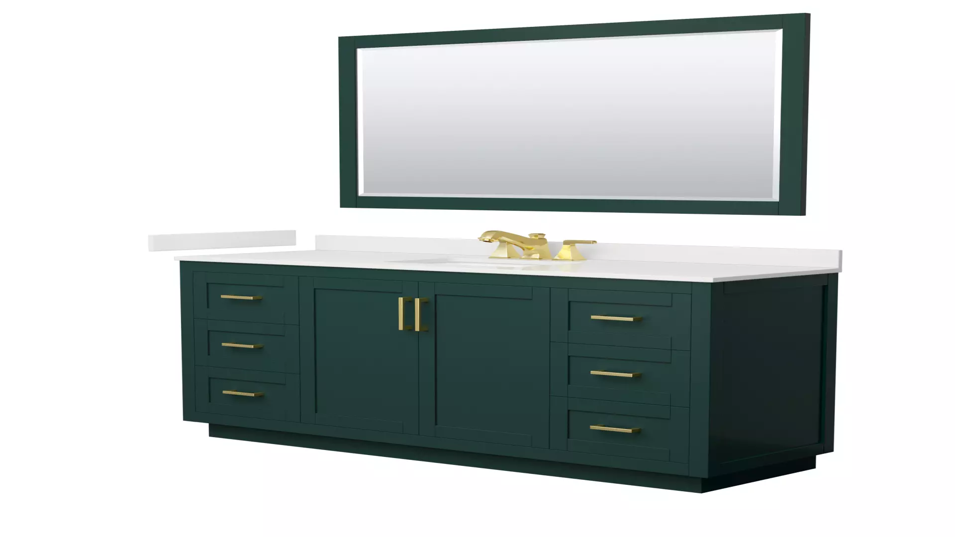 Miranda 66 Inch Single Bathroom Vanity in Green, White Quartz Countertop, Undermount Square Sink (3-Hole), Brushed Gold Trim, 58 Inch Mirror material