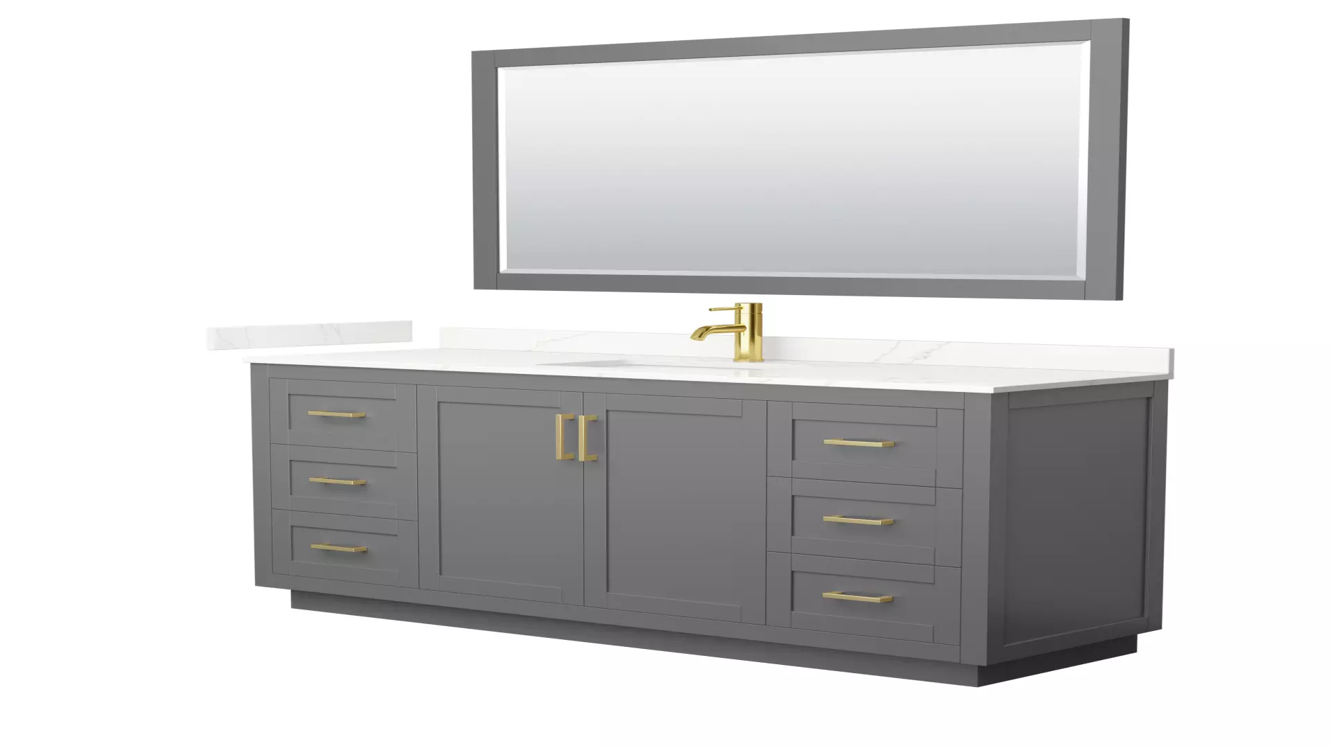 Miranda 66 Inch Single Bathroom Vanity in Dark Gray, Giotto Quartz Countertop, Undermount Square Sink (1-Hole), Brushed Gold Trim, 58 Inch Mirror material
