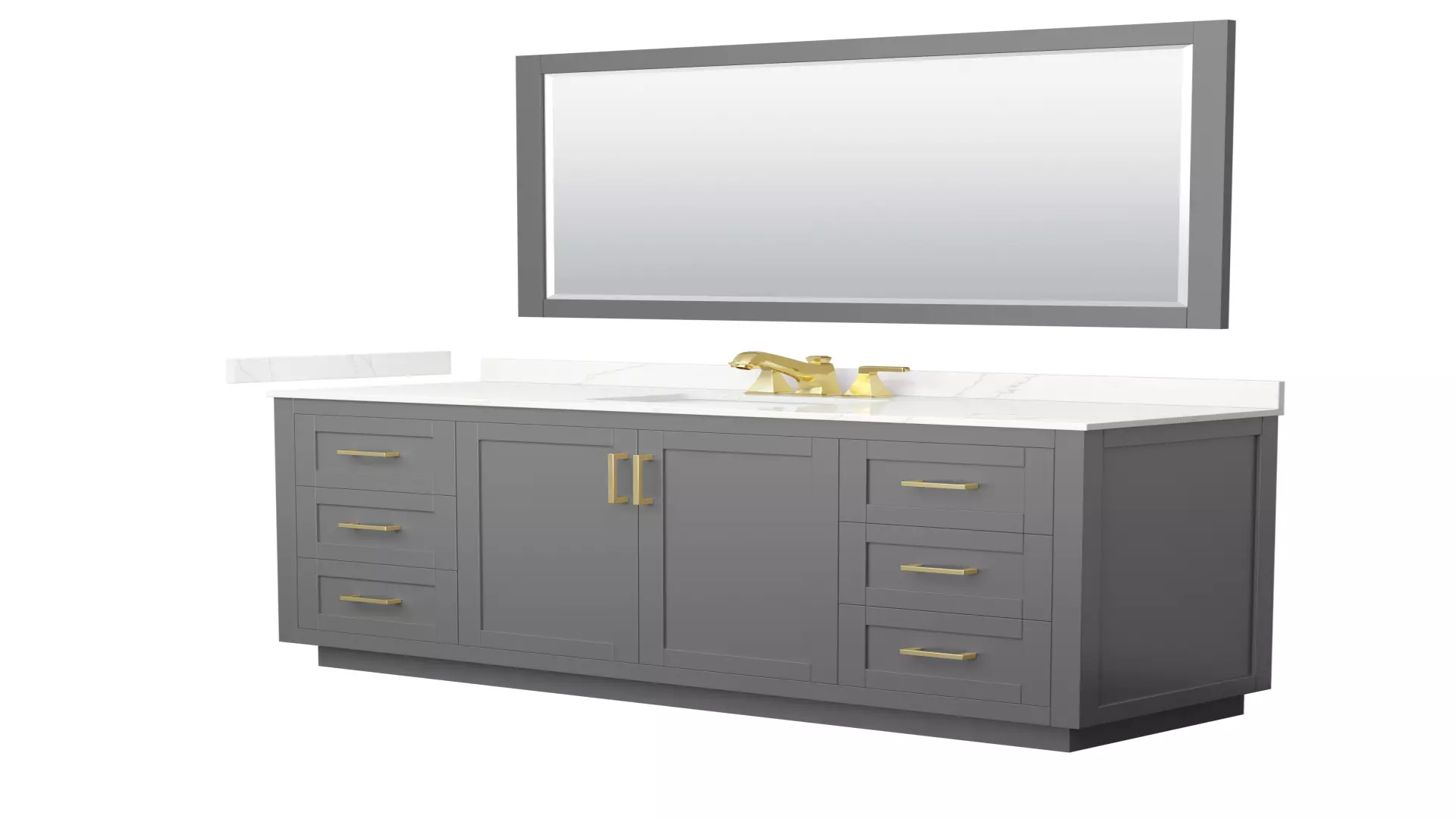 Miranda 66 Inch Single Bathroom Vanity in Dark Gray, Giotto Quartz Countertop, Undermount Square Sink (3-Hole), Brushed Gold Trim, 58 Inch Mirror material