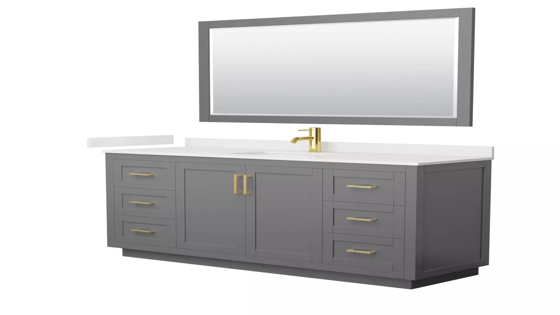 Miranda 66 Inch Single Bathroom Vanity in Dark Gray, White Quartz Countertop, Undermount Square Sink (1-Hole), Brushed Gold Trim, 58 Inch Mirror material