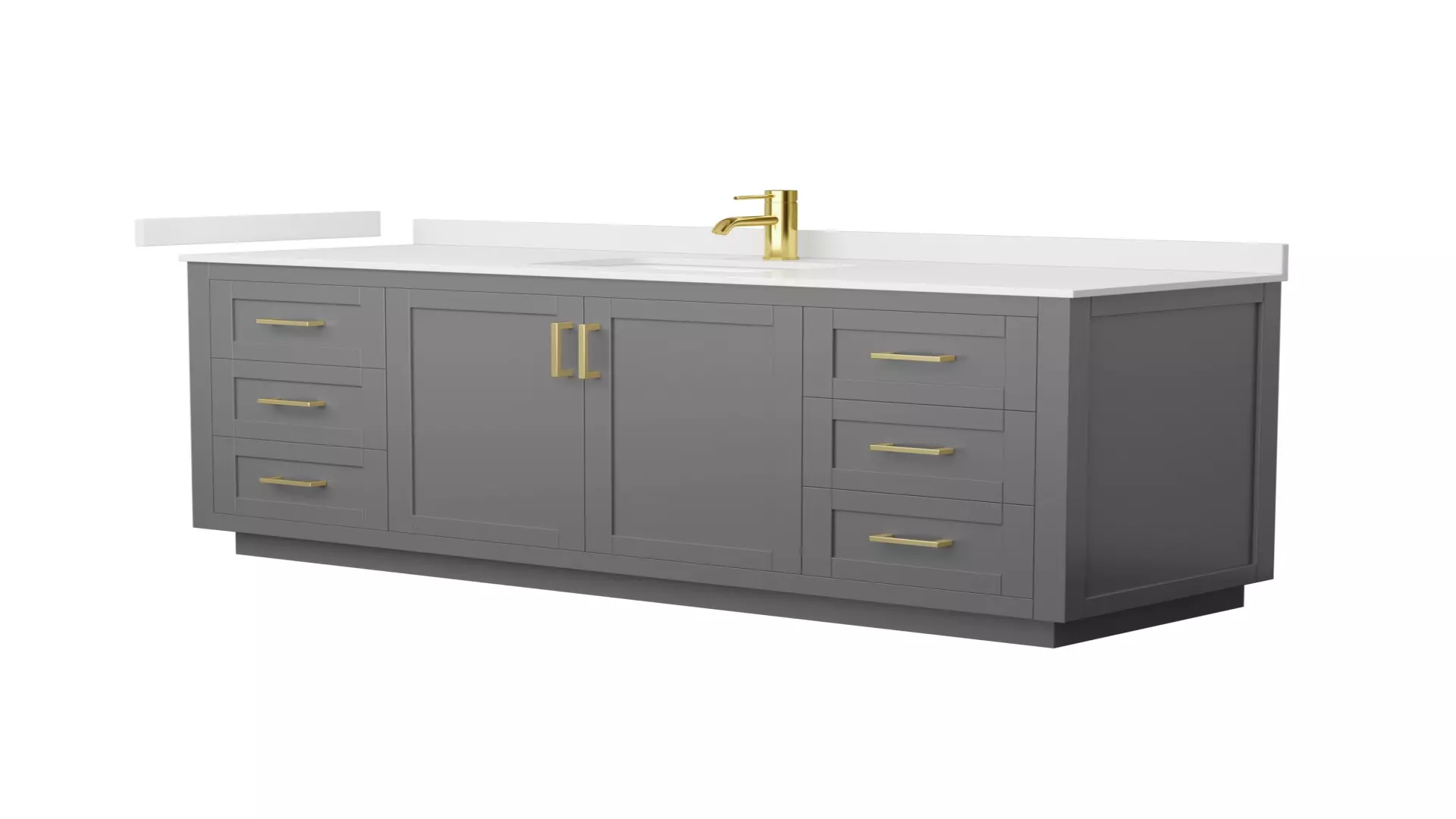 Miranda 66 Inch Single Bathroom Vanity in Dark Gray, White Quartz Countertop, Undermount Square Sink (1-Hole), Brushed Gold Trim material
