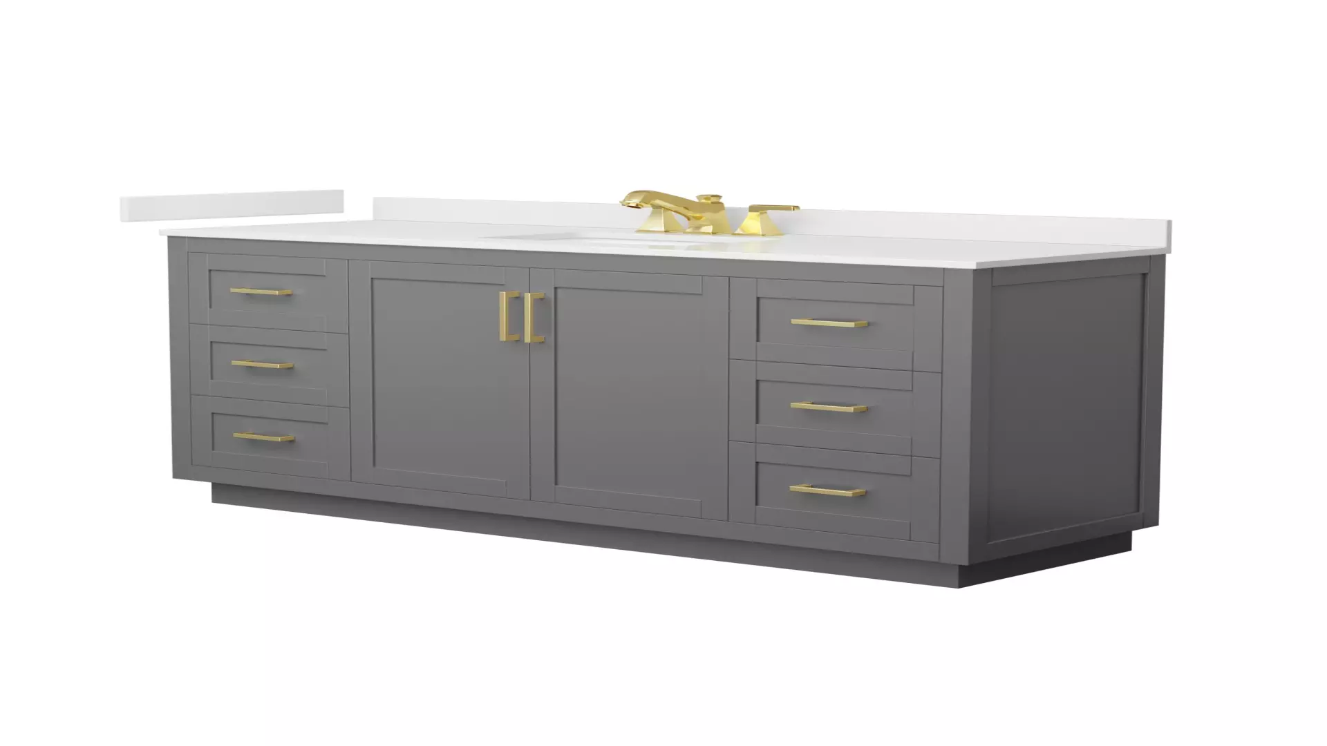 Miranda 66 Inch Single Bathroom Vanity in Dark Gray, White Quartz Countertop, Undermount Square Sink (3-Hole), Brushed Gold Trim material