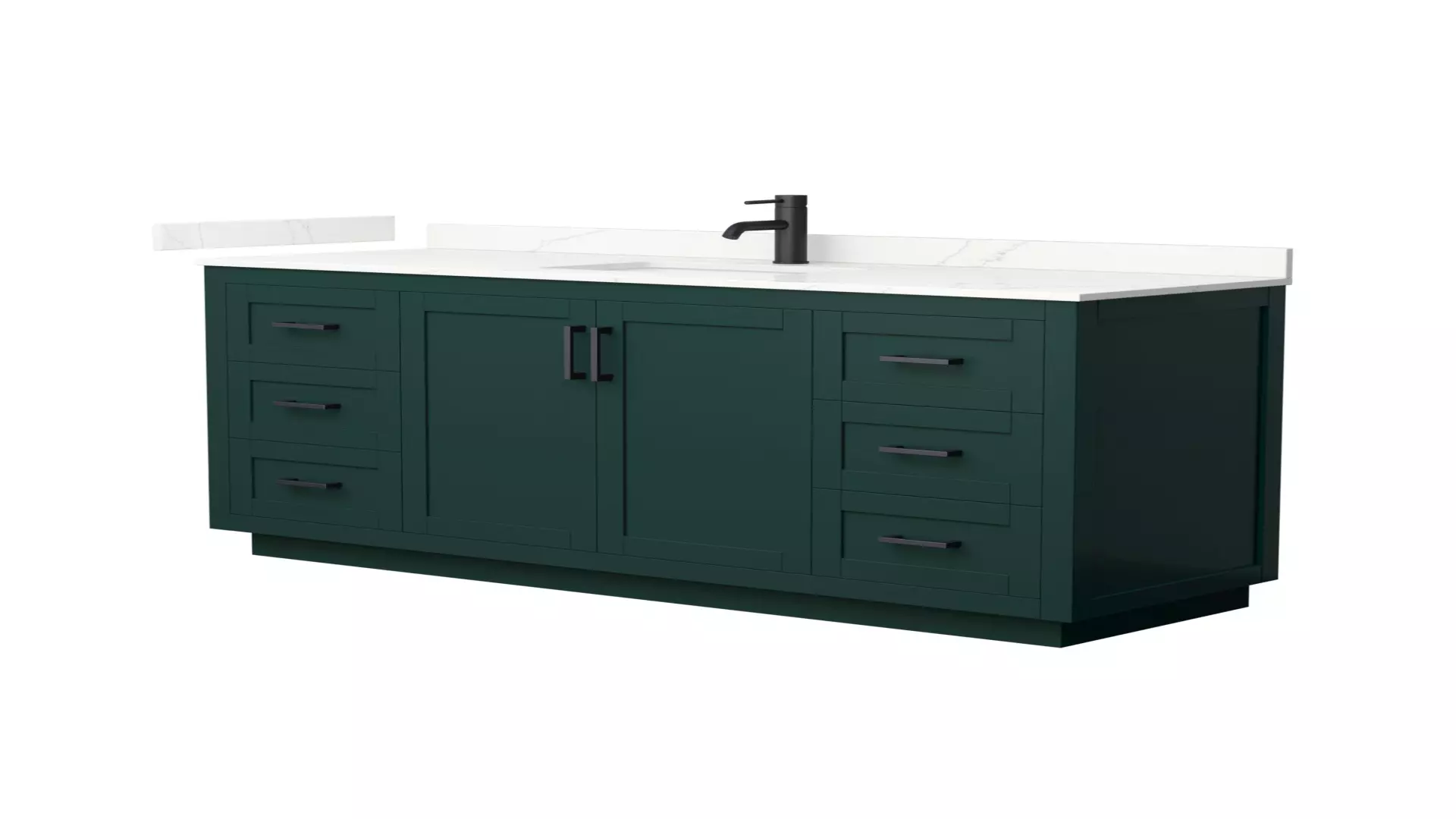 Miranda 66 Inch Single Bathroom Vanity in Green, Giotto Quartz Countertop, Undermount Square Sink (1-Hole), Matte Black Trim material