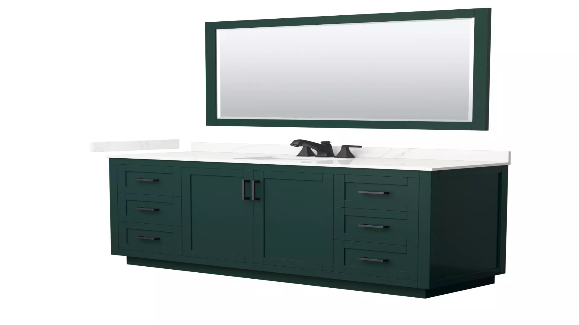 Miranda 66 Inch Single Bathroom Vanity in Green, Giotto Quartz Countertop, Undermount Square Sink (3-Hole), Matte Black Trim, 58 Inch Mirror material