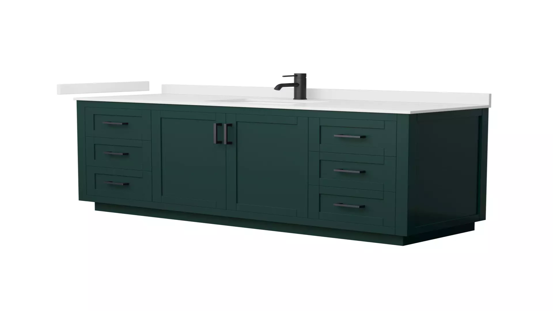 Miranda 66 Inch Single Bathroom Vanity in Green, White Quartz Countertop, Undermount Square Sink (1-Hole), Matte Black Trim material